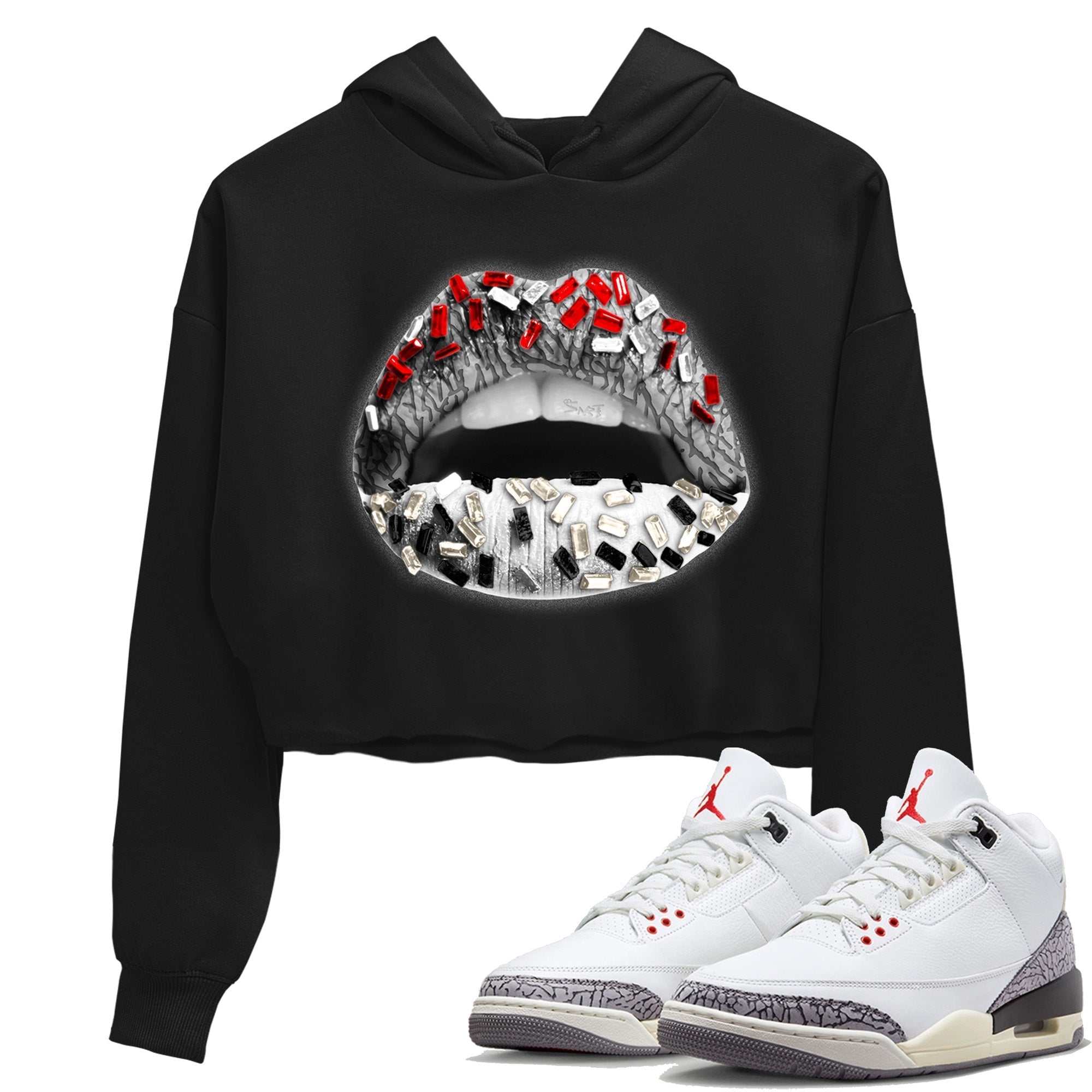 Lips Jewel Women's Tops - Air Jordan 3 White Cement