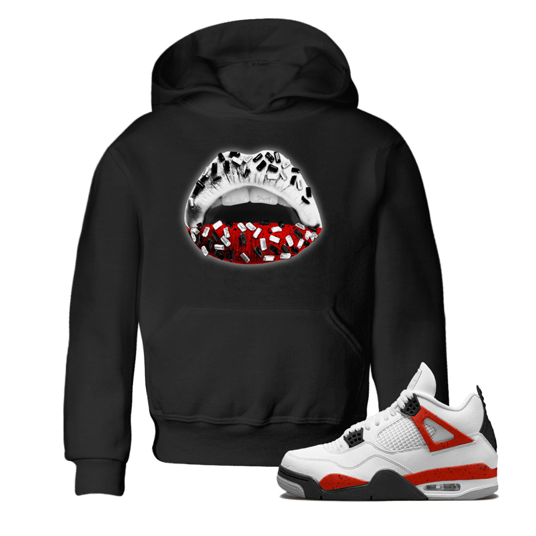 Lips Jewel Kids Tops - Air Jordan 4 Red Cement