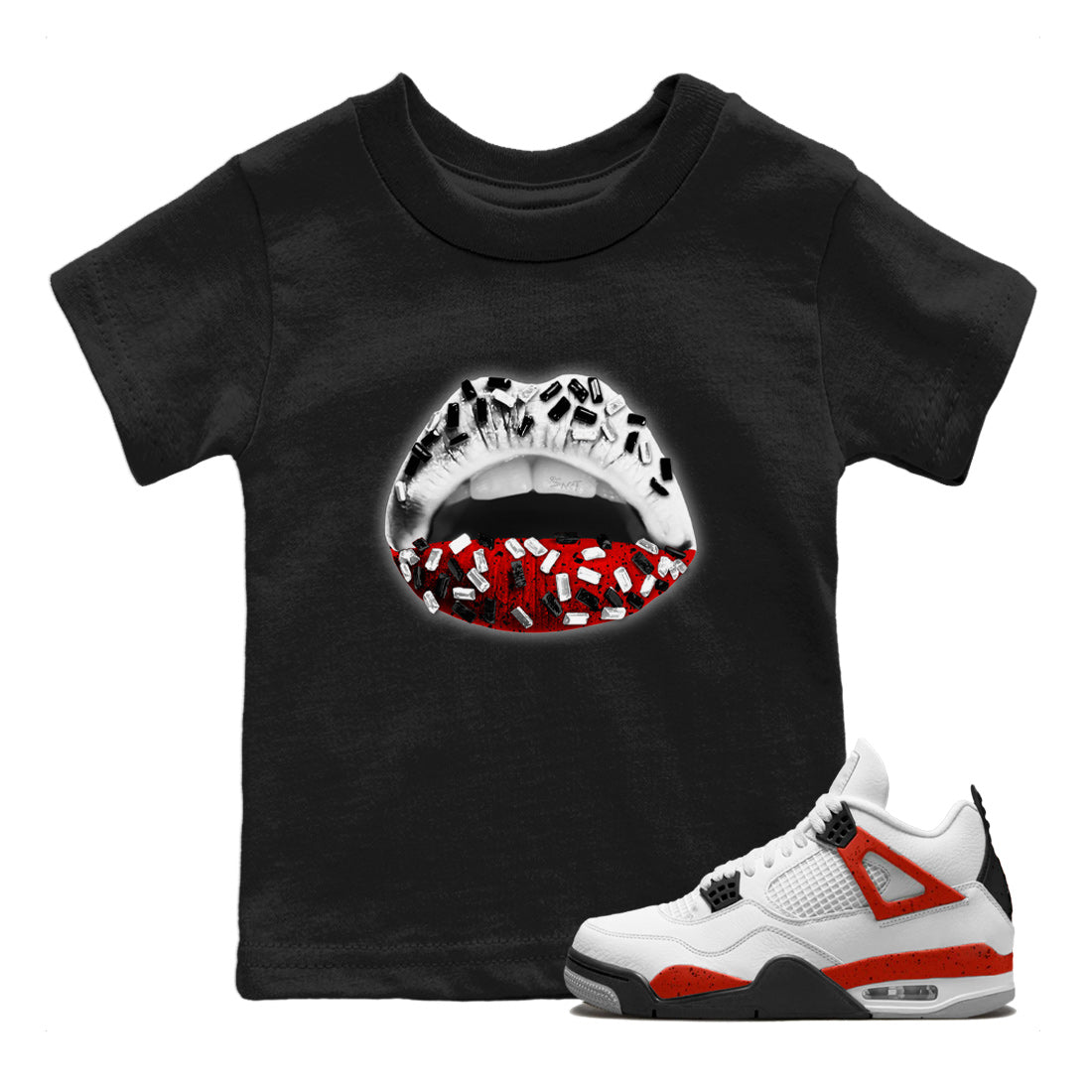 Lips Jewel Kids Tops - Air Jordan 4 Red Cement