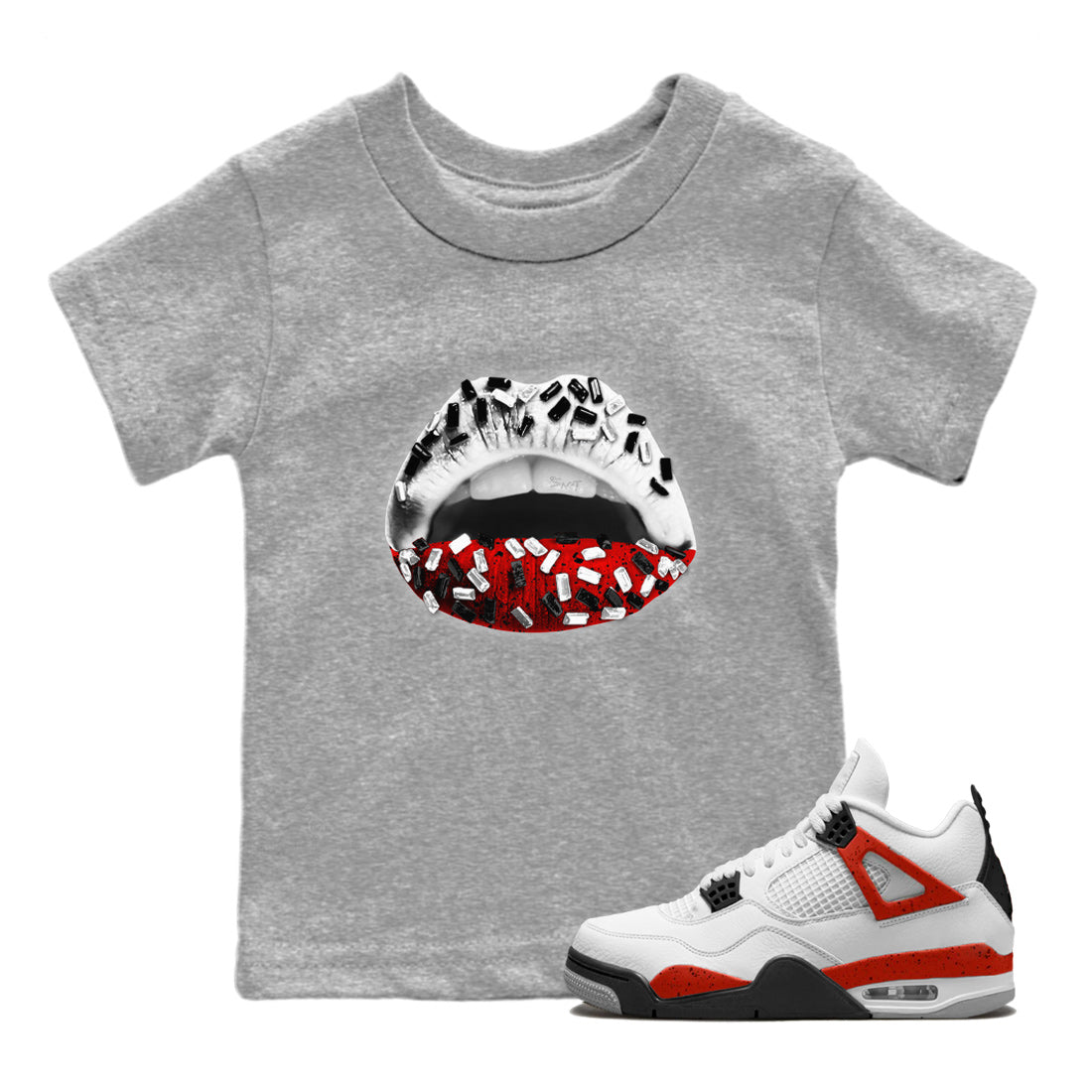 Lips Jewel Kids Tops - Air Jordan 4 Red Cement