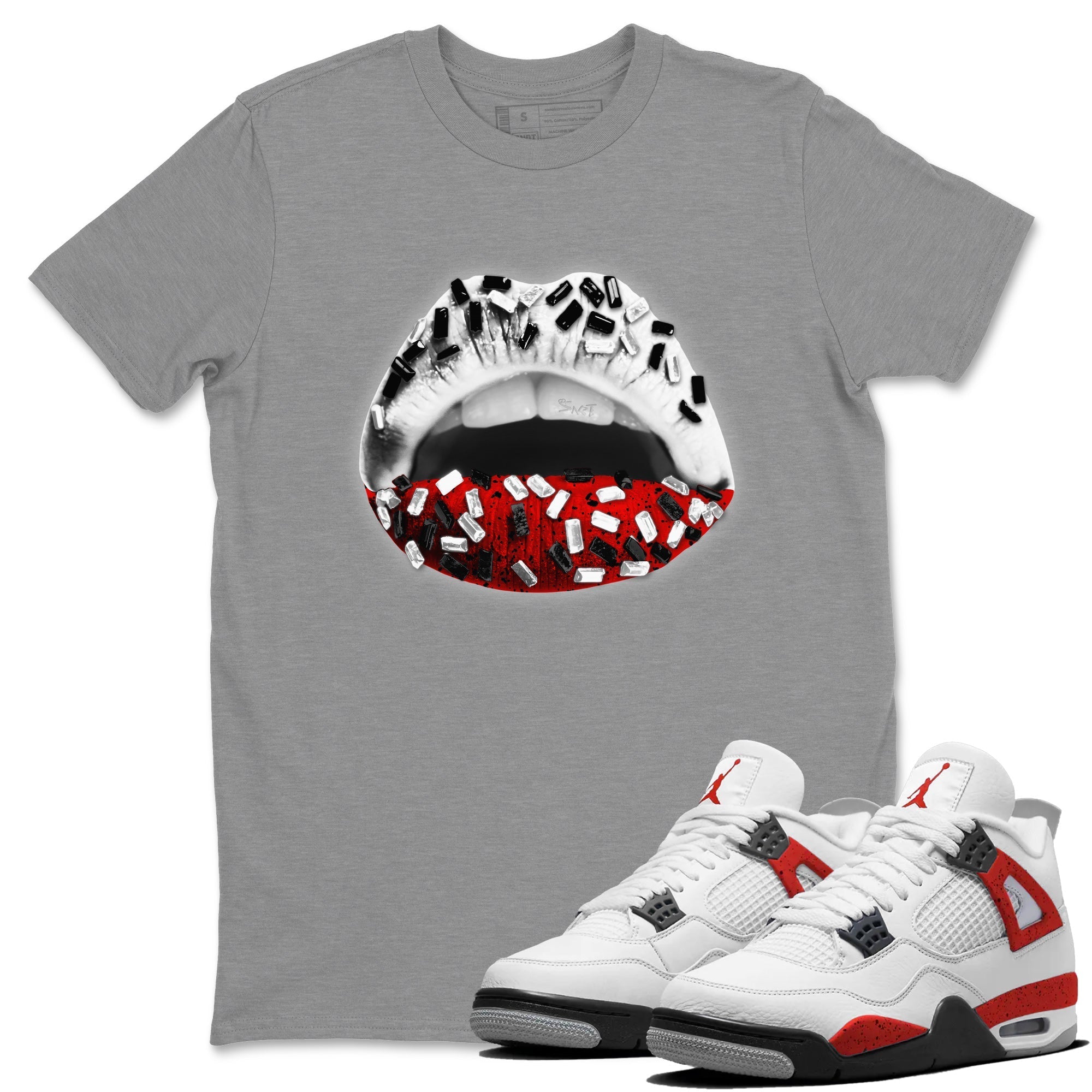 Lips Jewel Unisex Tops - Air Jordan 4 Red Cement