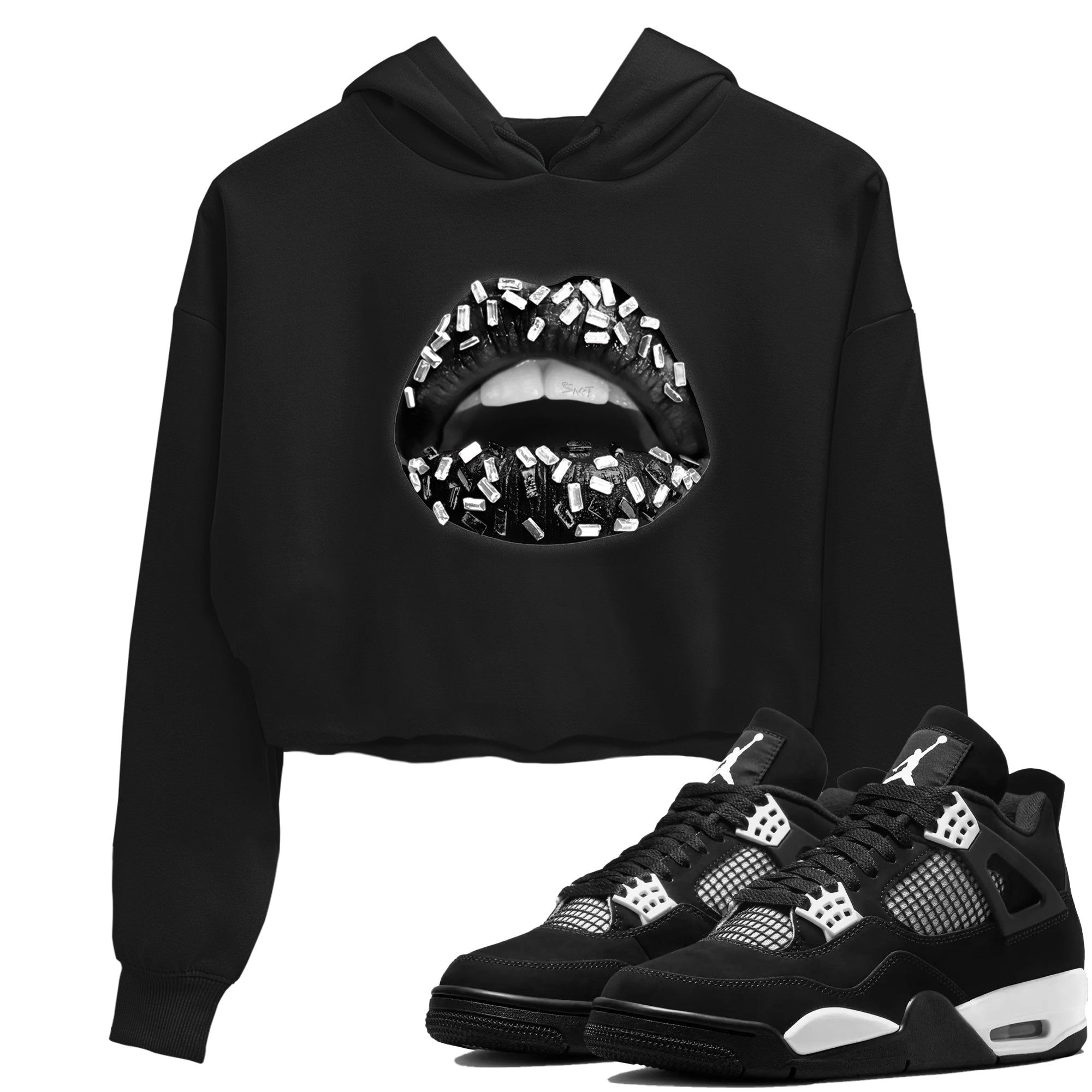 Lips Jewel snkmatch Women's Top - Air Jordan 4 White Thunder