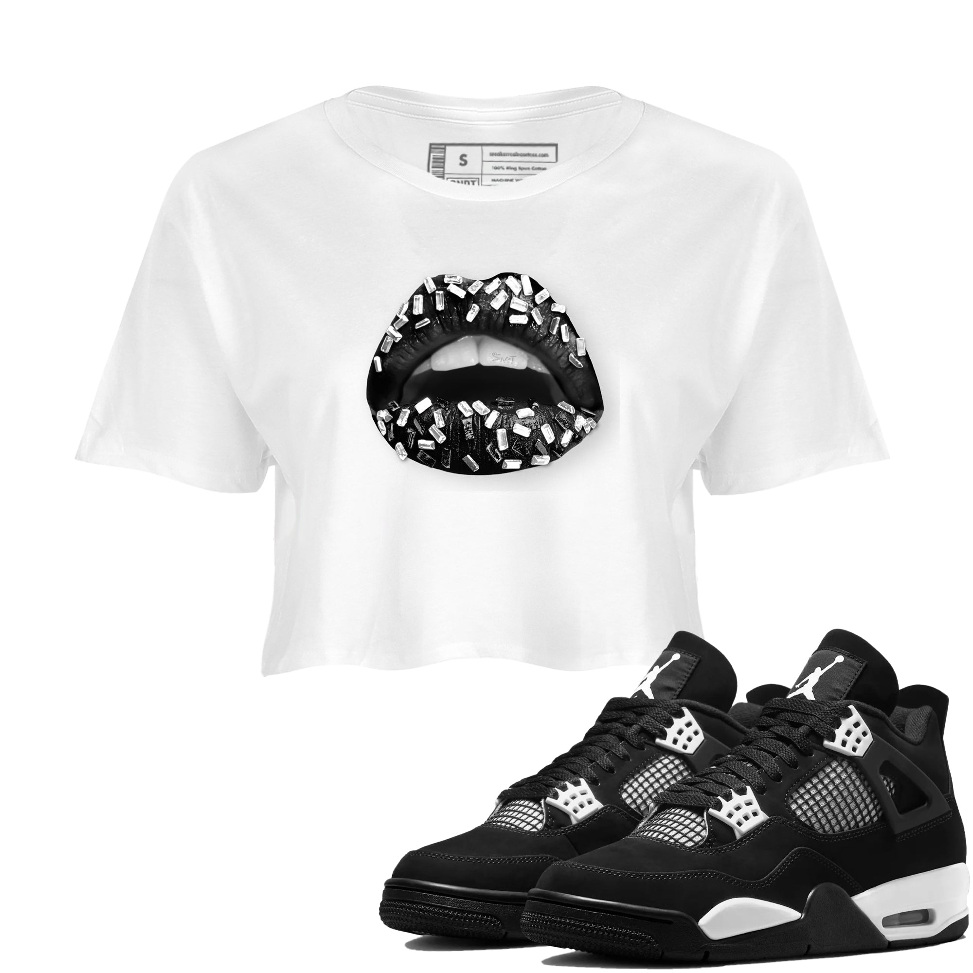 Lips Jewel snkmatch Women's Top - Air Jordan 4 White Thunder