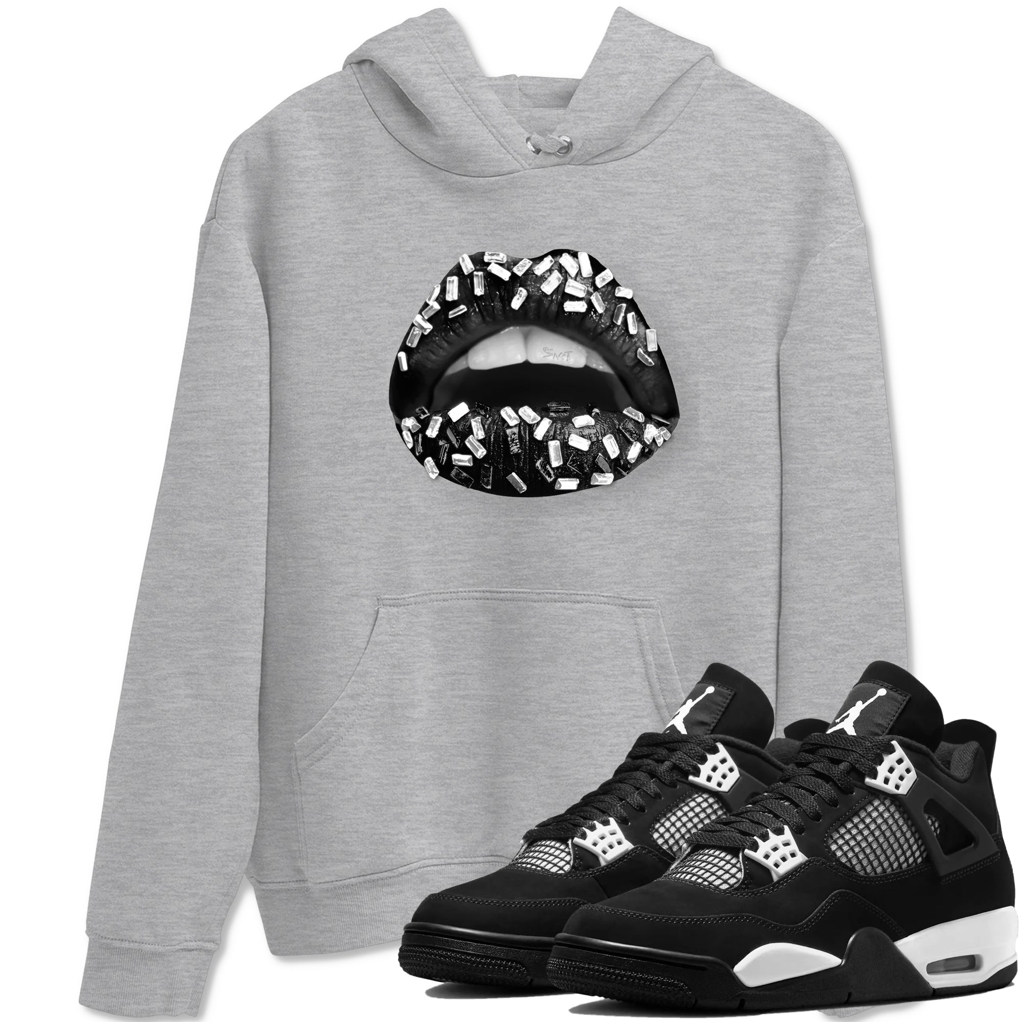 Lips Jewel snkmatch Tees - Air Jordan 4 White Thunder