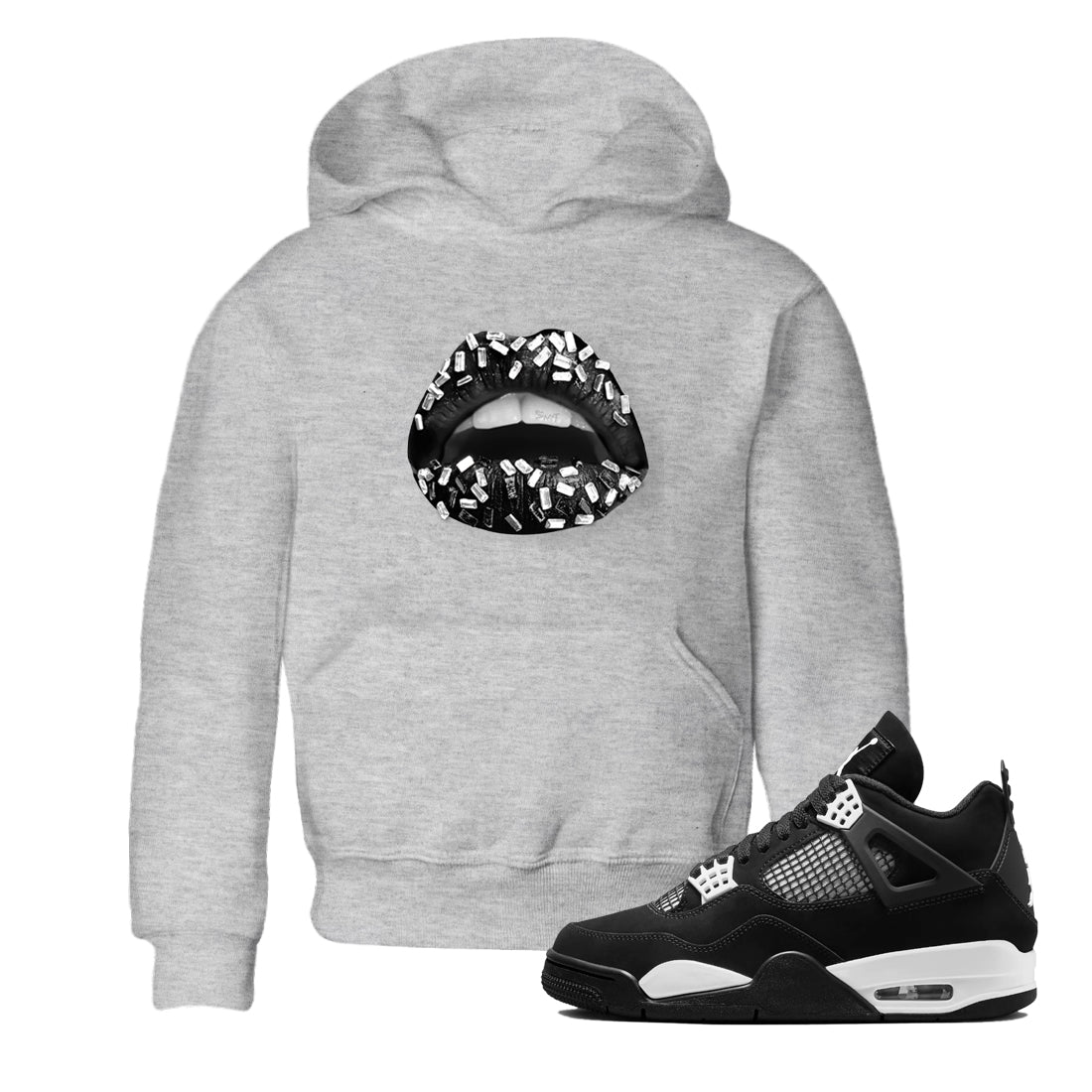 Lips Jewel snkmatch Tees Kids - Air Jordan 4 White Thunder