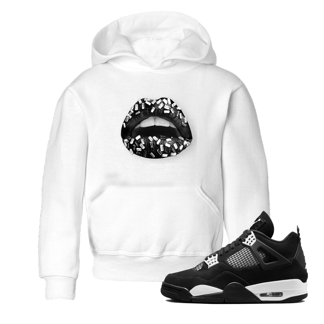 Lips Jewel snkmatch Tees Kids - Air Jordan 4 White Thunder