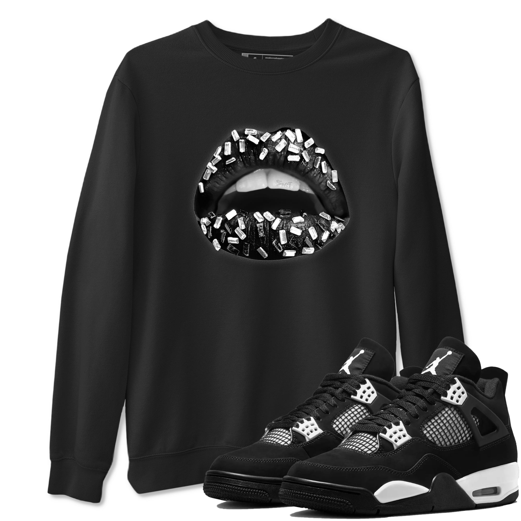 Lips Jewel snkmatch Tees - Air Jordan 4 White Thunder