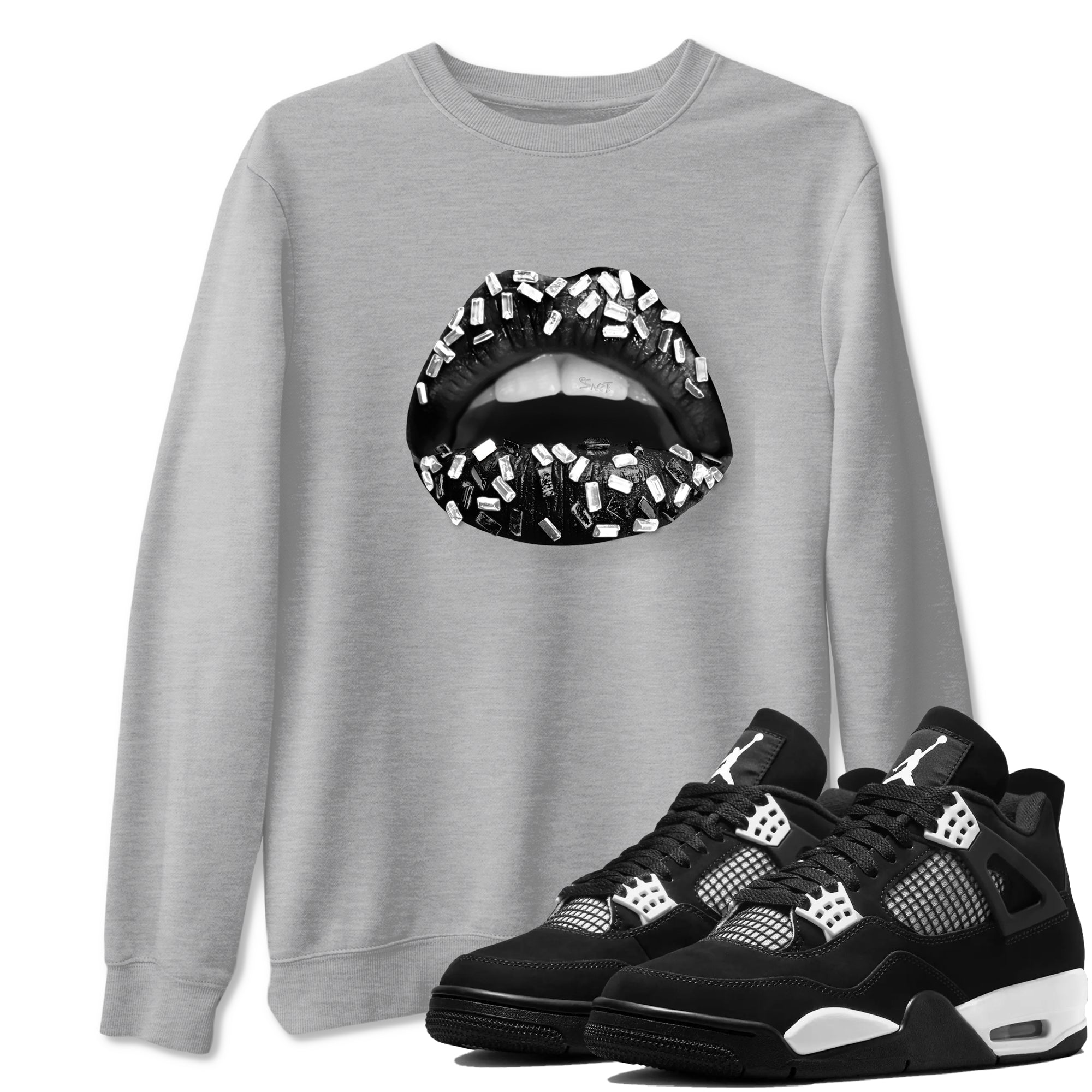 Lips Jewel snkmatch Tees - Air Jordan 4 White Thunder