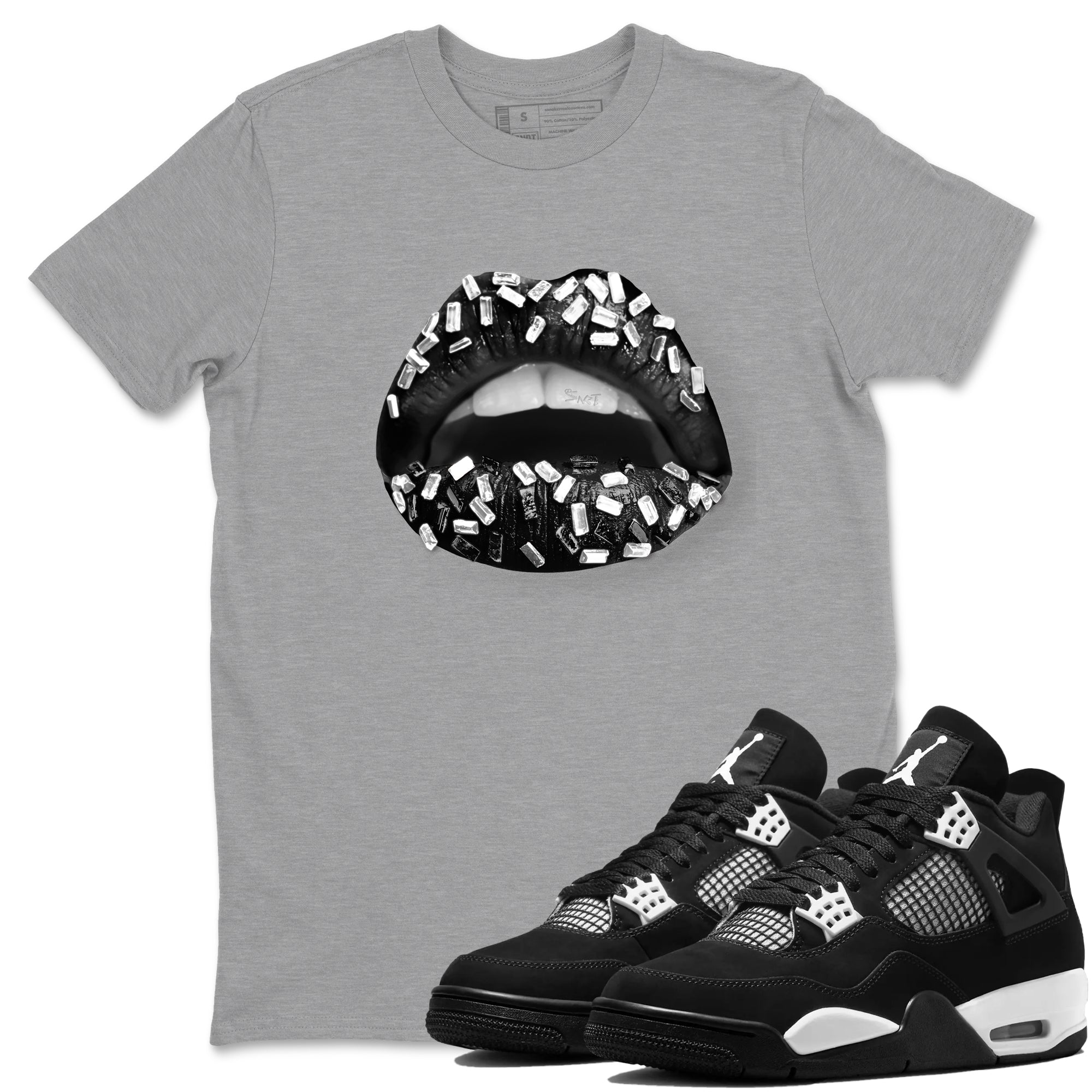 Lips Jewel snkmatch Tees - Air Jordan 4 White Thunder