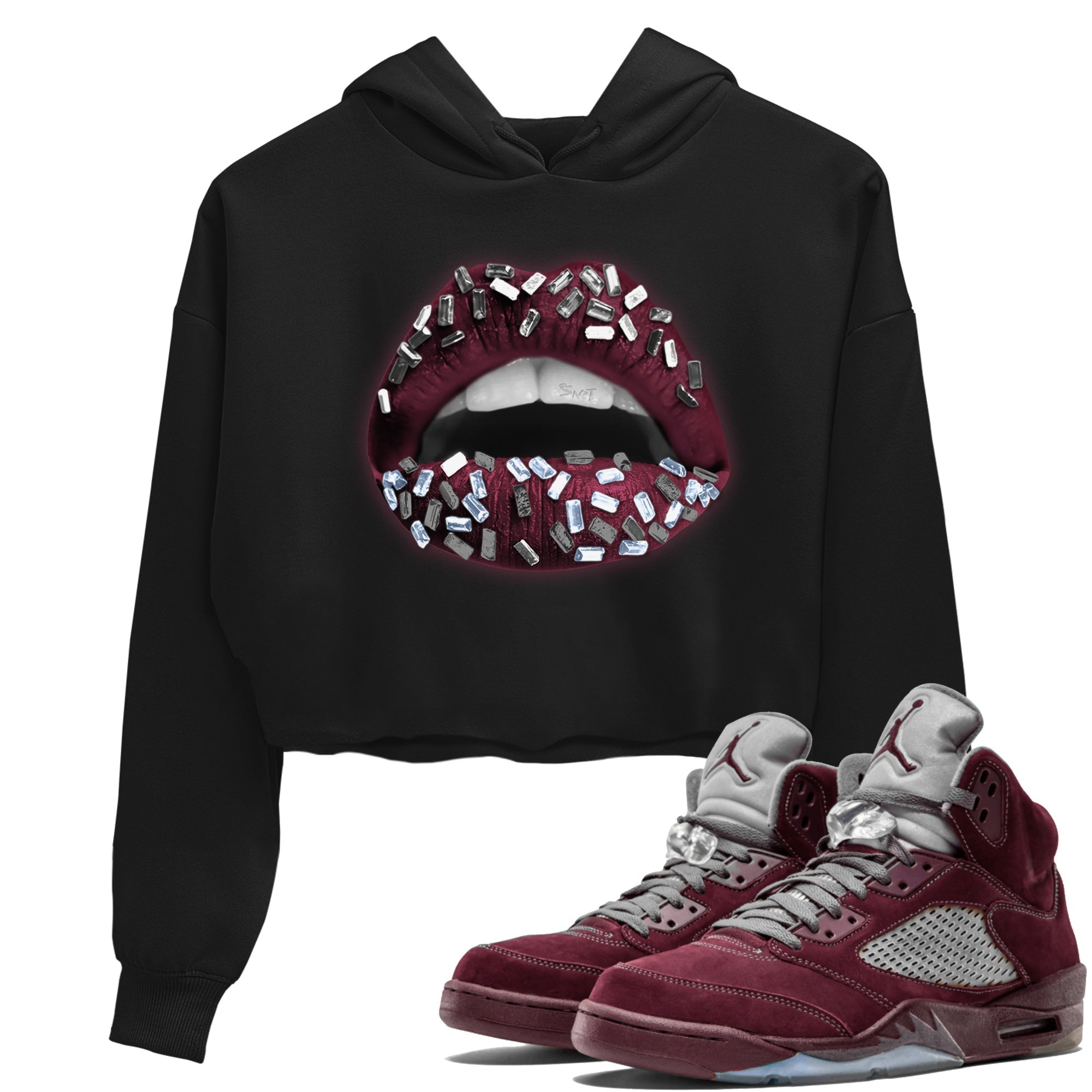 Lips Jewel Women's Tops - Air Jordan 5 Burgundy