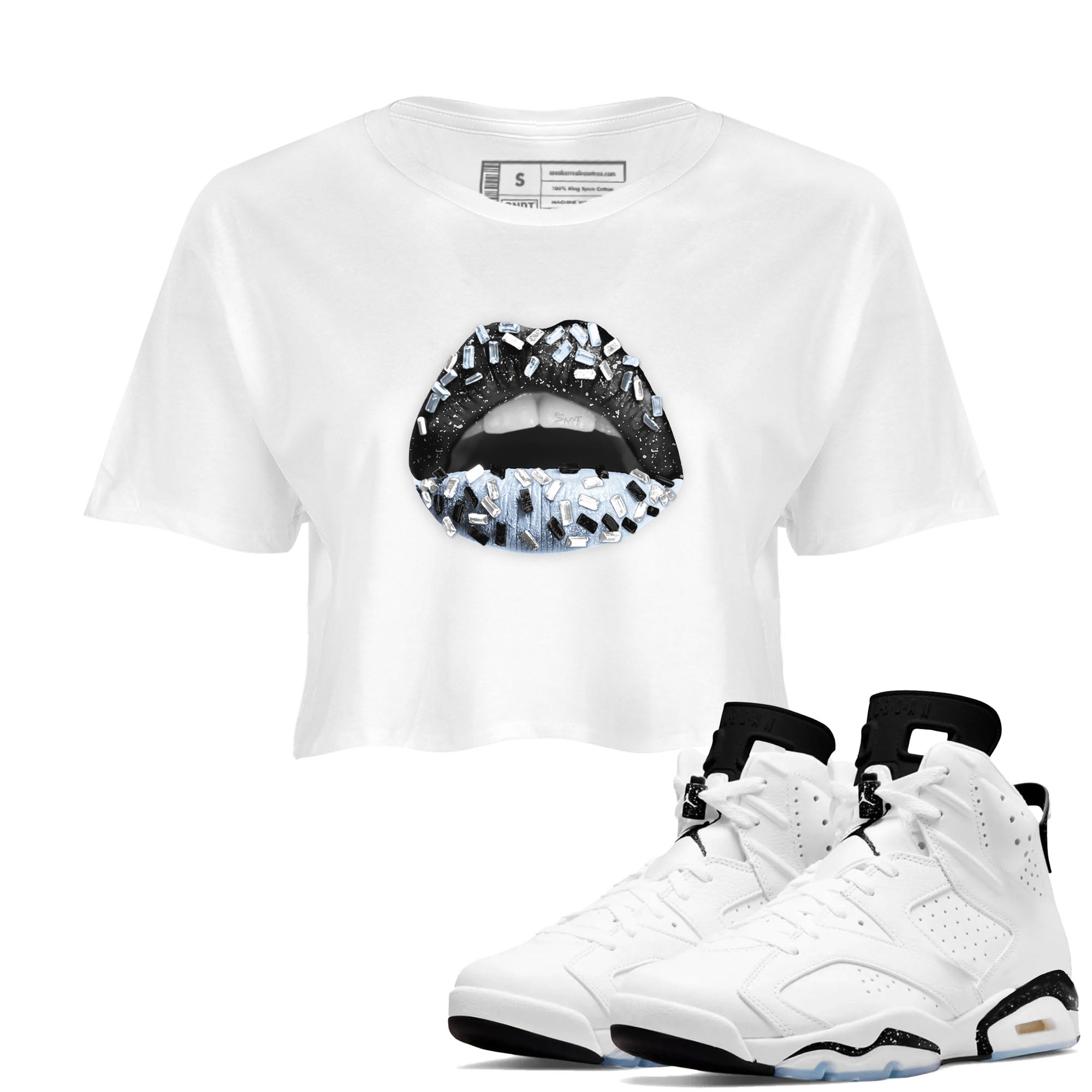 Lips Jewel snkmatch Women's Top - Air Jordan 6 White Black