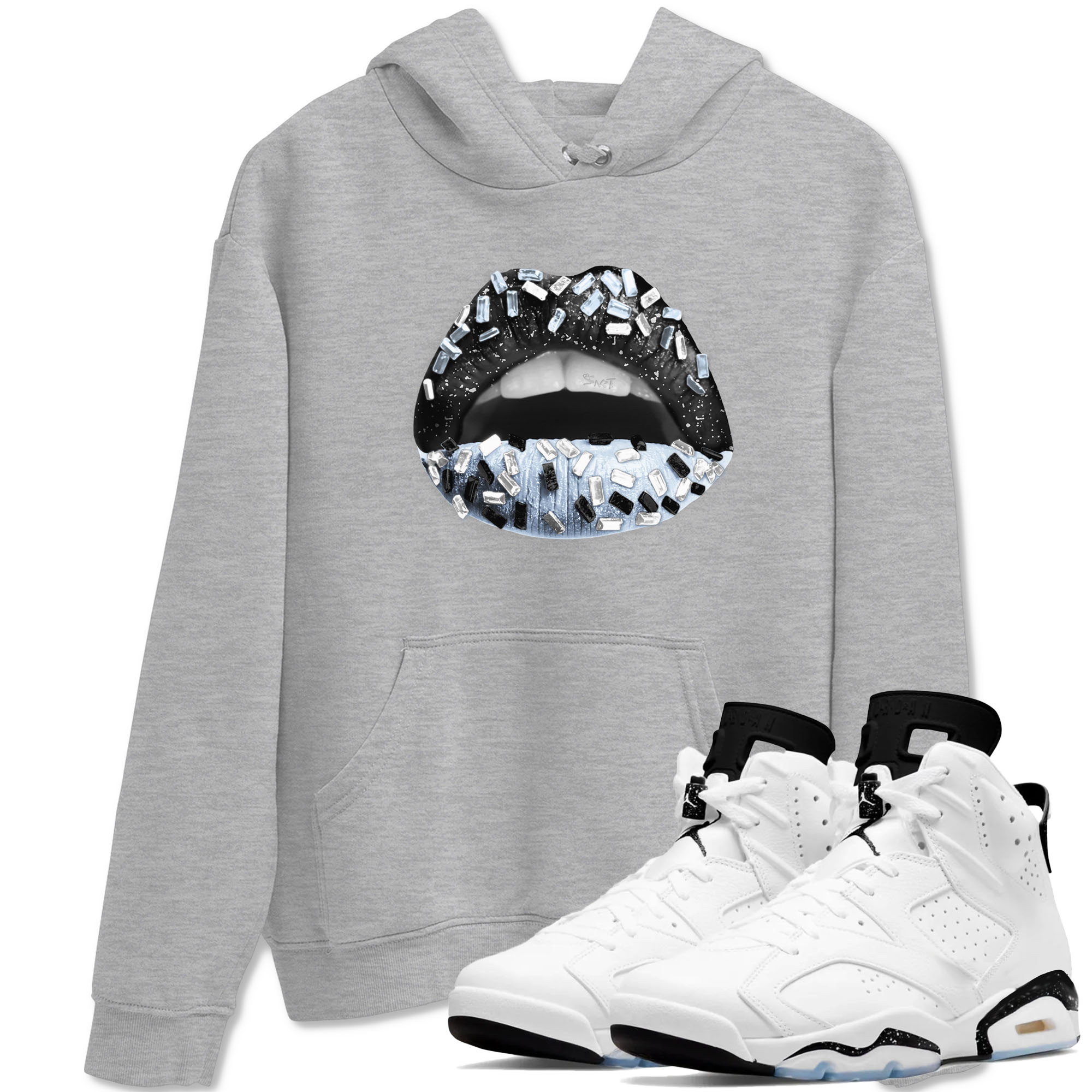 Lips Jewel snkmatch Tees - Air Jordan 6 White Black