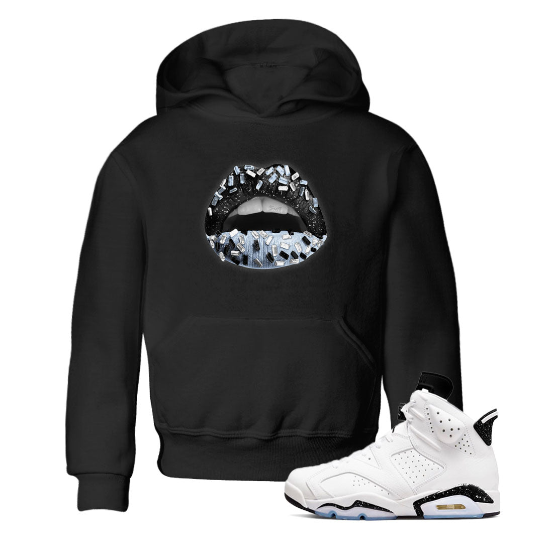 Lips Jewel snkmatch Tees Kids - Air Jordan 6 White Black