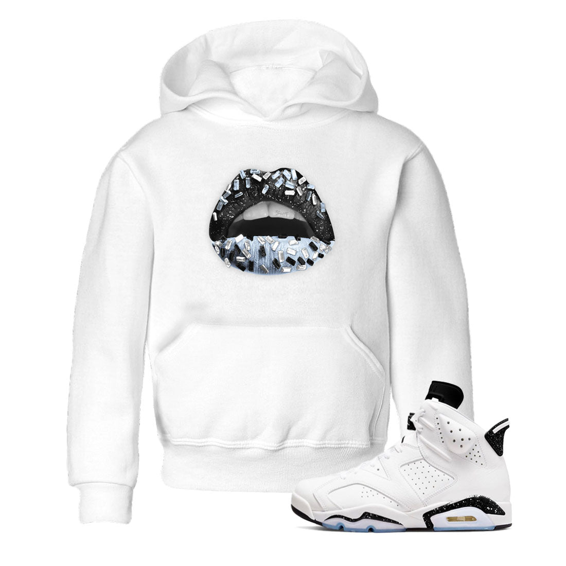 Lips Jewel snkmatch Tees Kids - Air Jordan 6 White Black