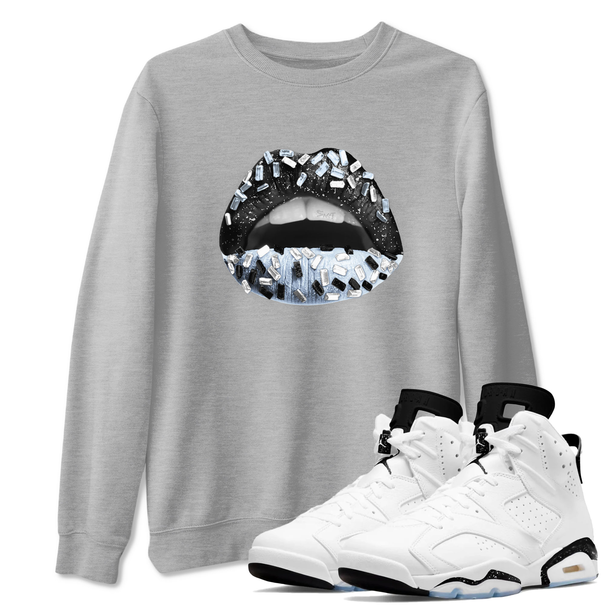Lips Jewel snkmatch Tees - Air Jordan 6 White Black