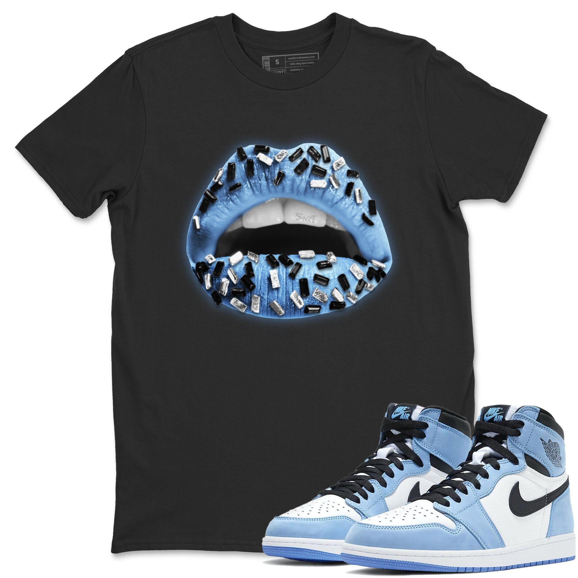 Lips Jewel Unisex Tops - Air Jordan 1 University Blue