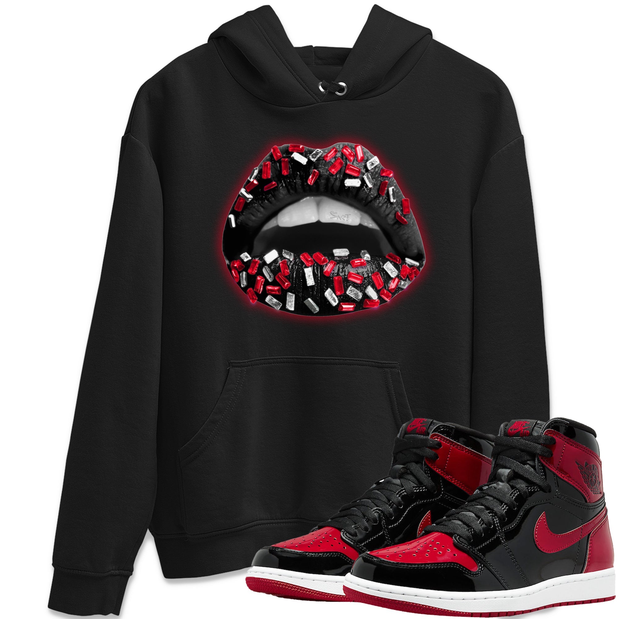 Lips Jewel Unisex Tops - Air Jordan 1 Bred Patent