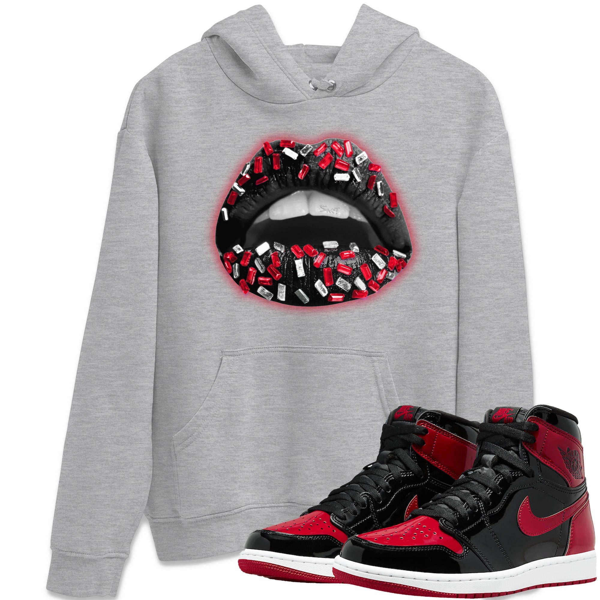 Lips Jewel Unisex Tops - Air Jordan 1 Bred Patent