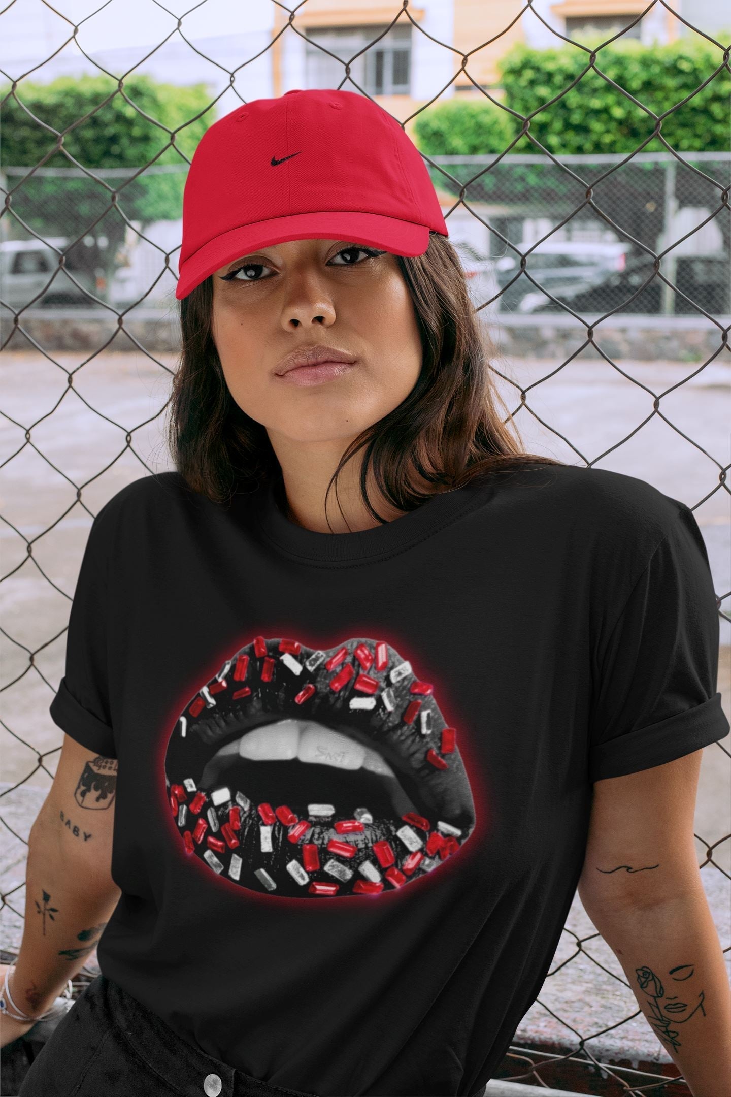 Lips Jewel Unisex Tops - Air Jordan 1 Bred Patent