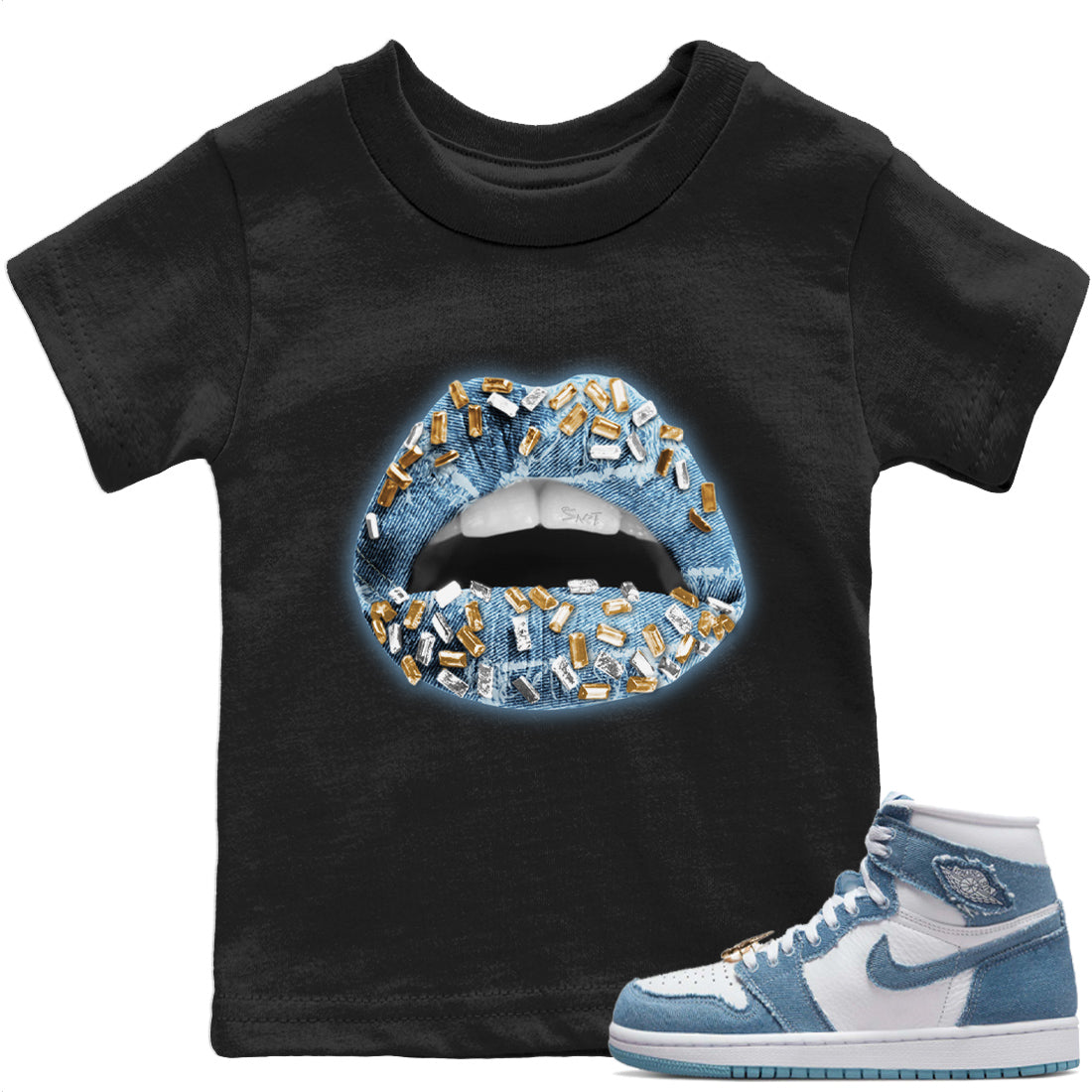Lips Jewel Kids Tops - Air Jordan 1 Denim