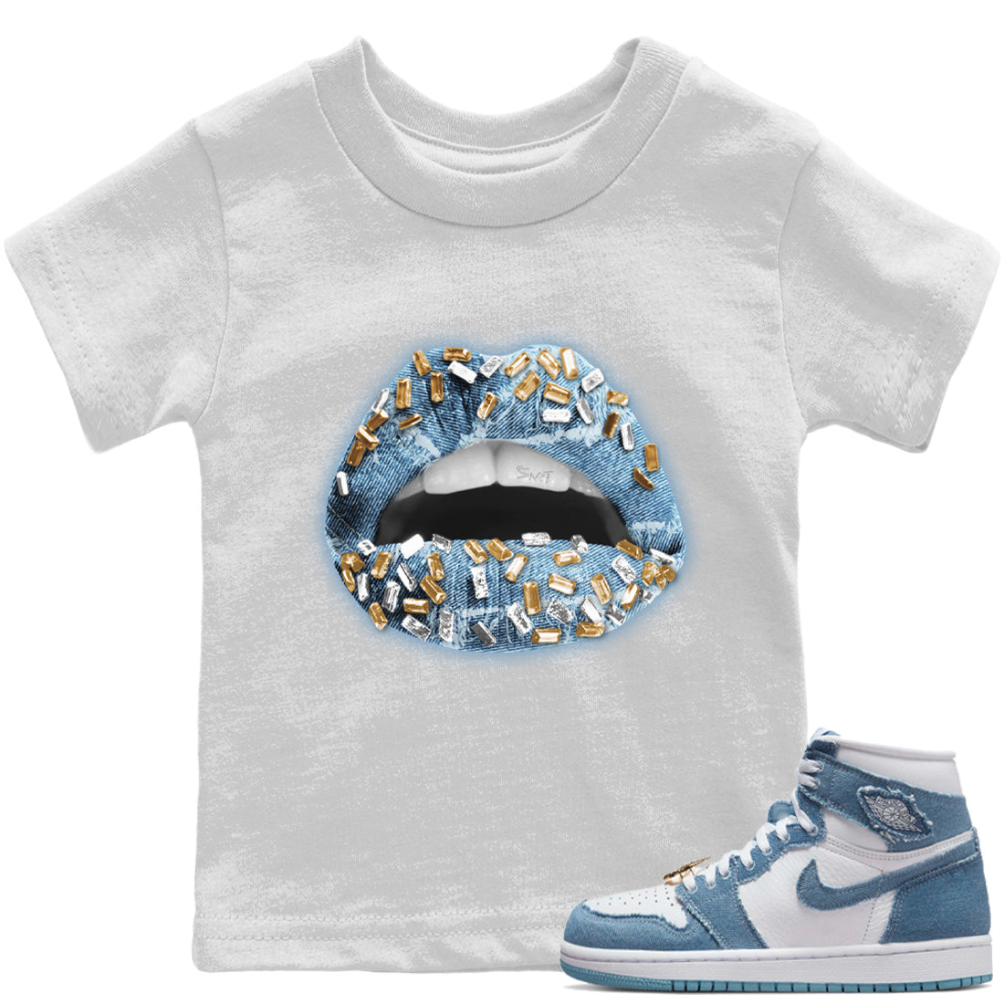 Lips Jewel Kids Tops - Air Jordan 1 Denim