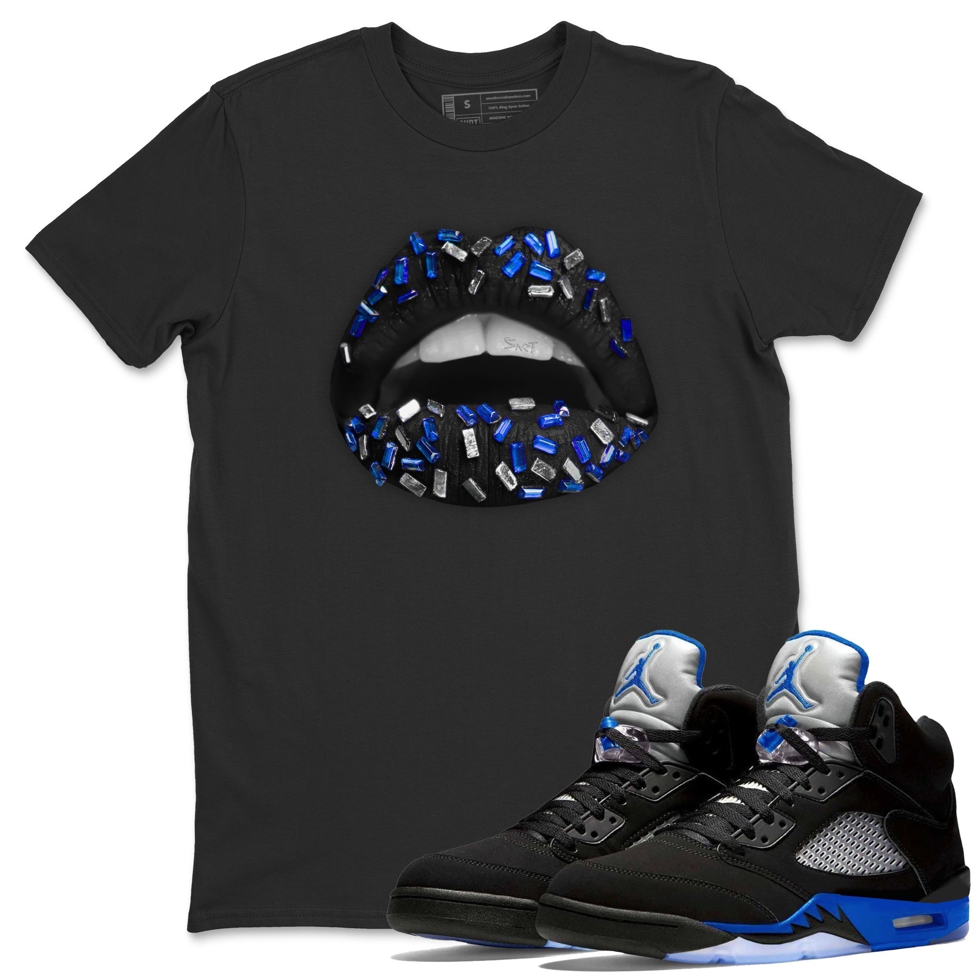 Lips Jewel Unisex Tops - Air Jordan 5 Racer Blue