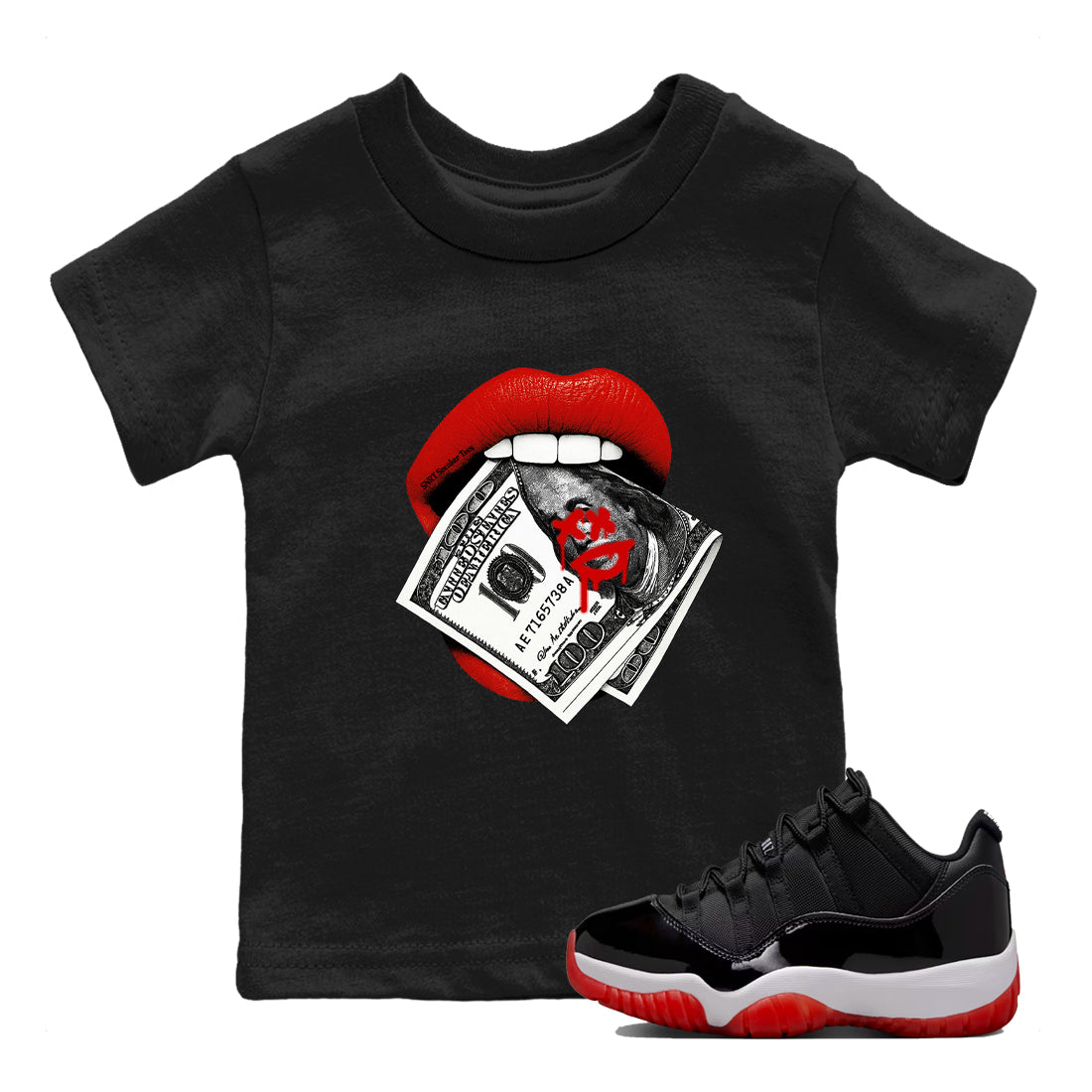 Lips Money snkmatch Tees Kids - Air Jordan 11 Bred