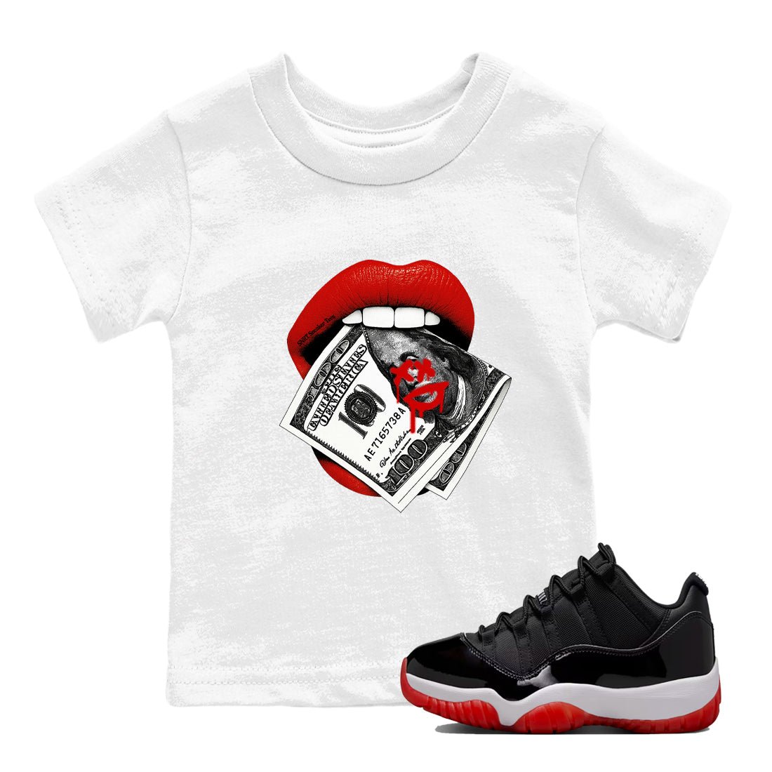 Lips Money snkmatch Tees Kids - Air Jordan 11 Bred