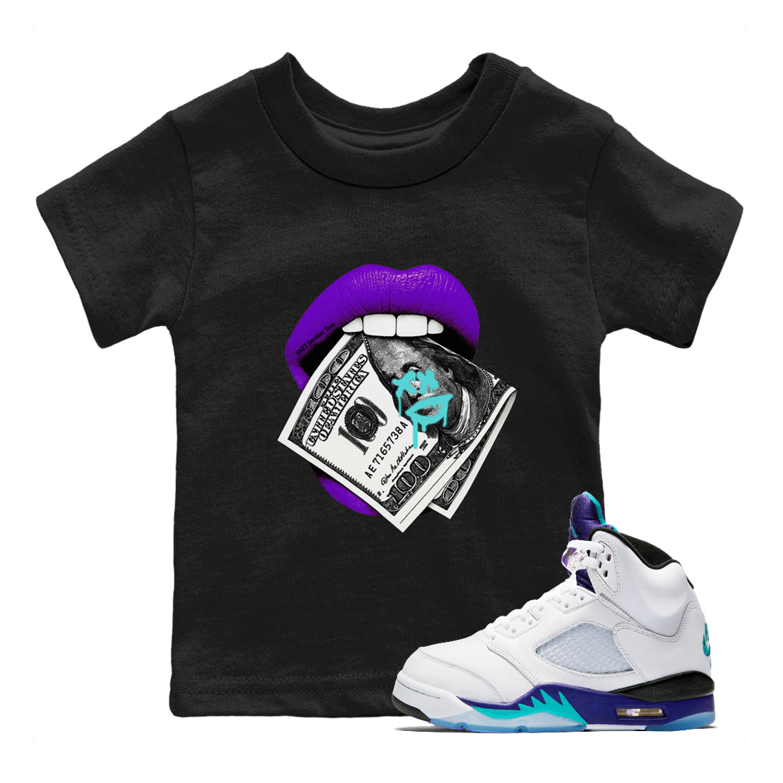 Lips Money snkmatch Tees Kids - Air Jordan 5 Grape