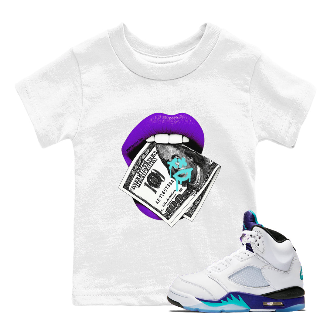 Lips Money snkmatch Tees Kids - Air Jordan 5 Grape