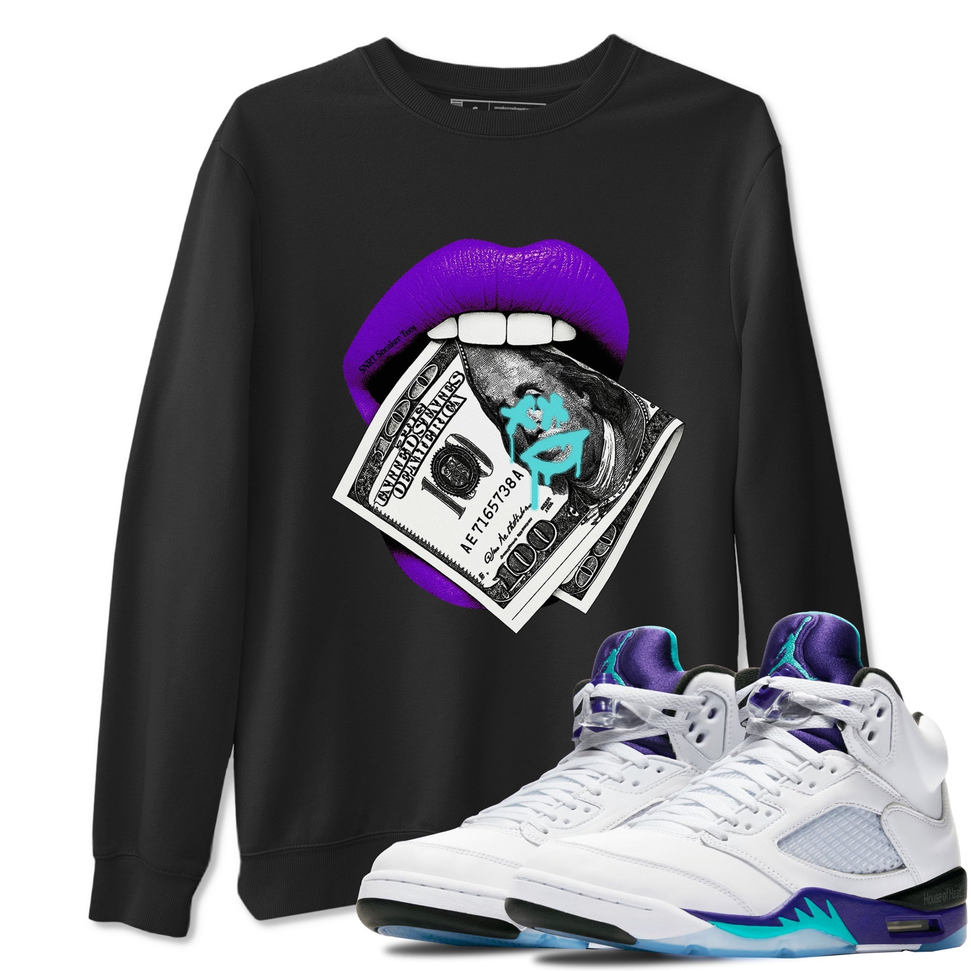 Lips Money snkmatch Tees - Air Jordan 5 Grape