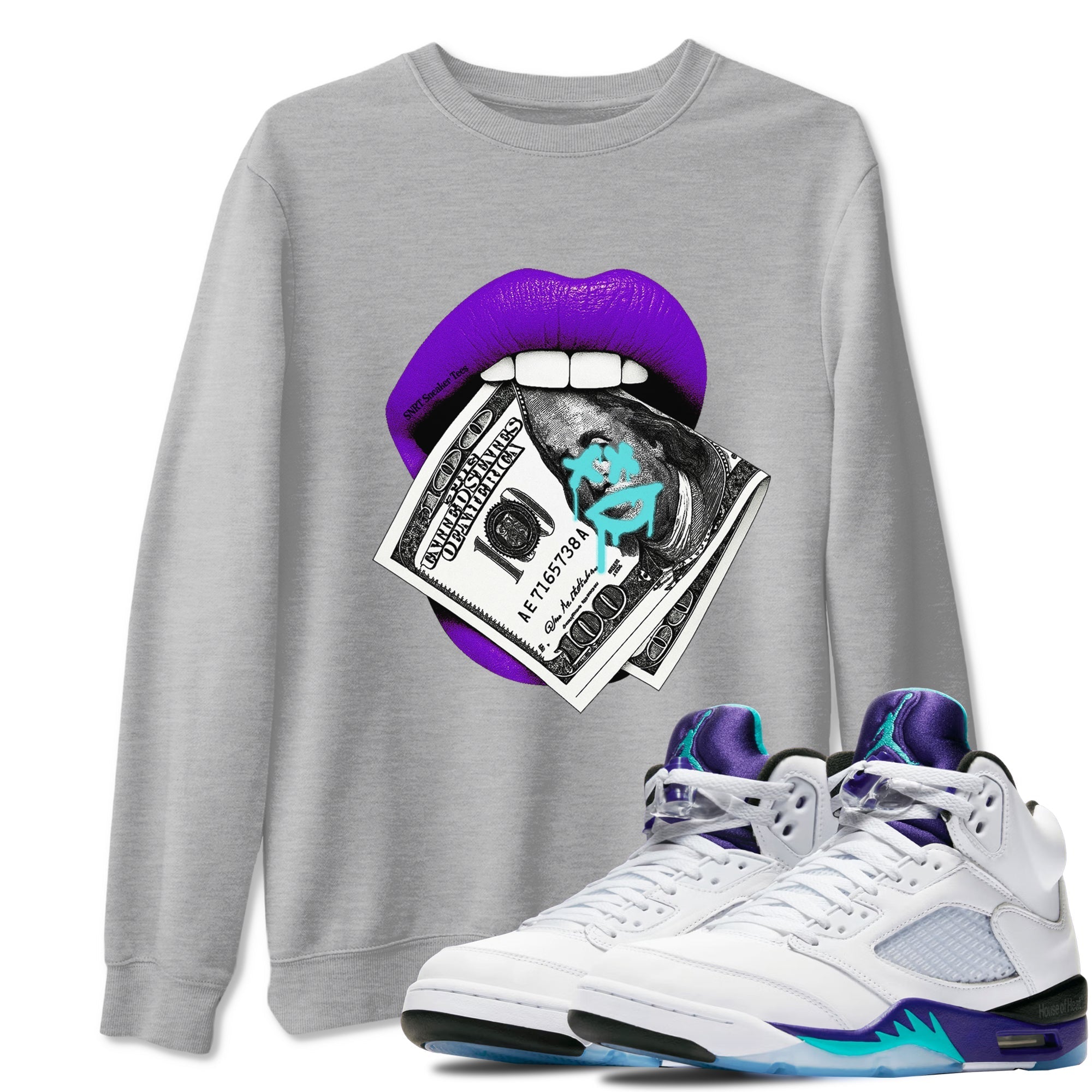 Lips Money snkmatch Tees - Air Jordan 5 Grape