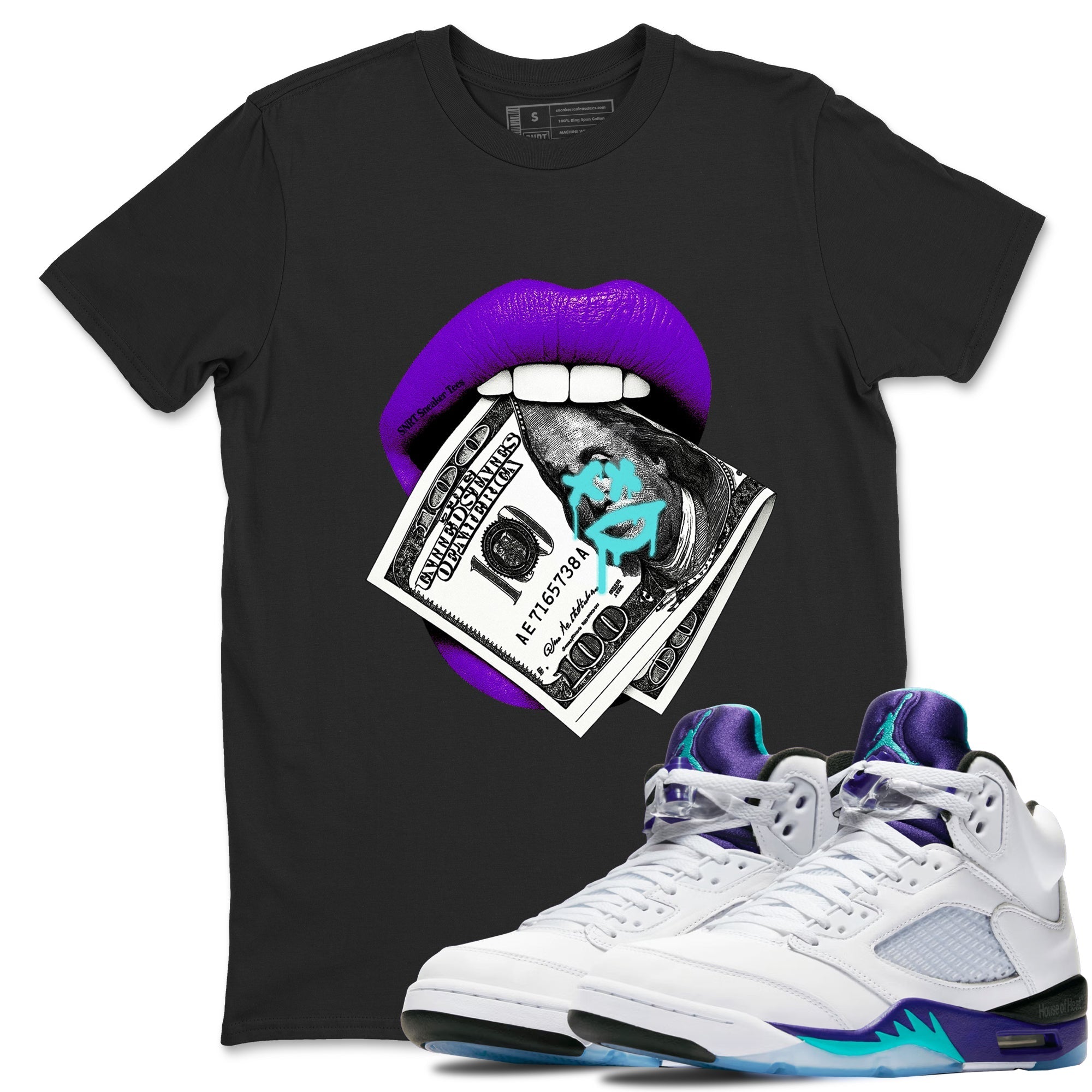 Lips Money snkmatch Tees - Air Jordan 5 Grape