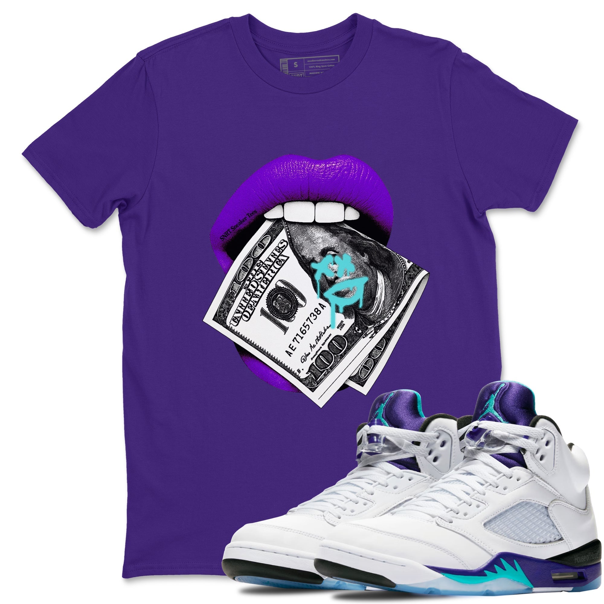 Lips Money snkmatch Tees - Air Jordan 5 Grape