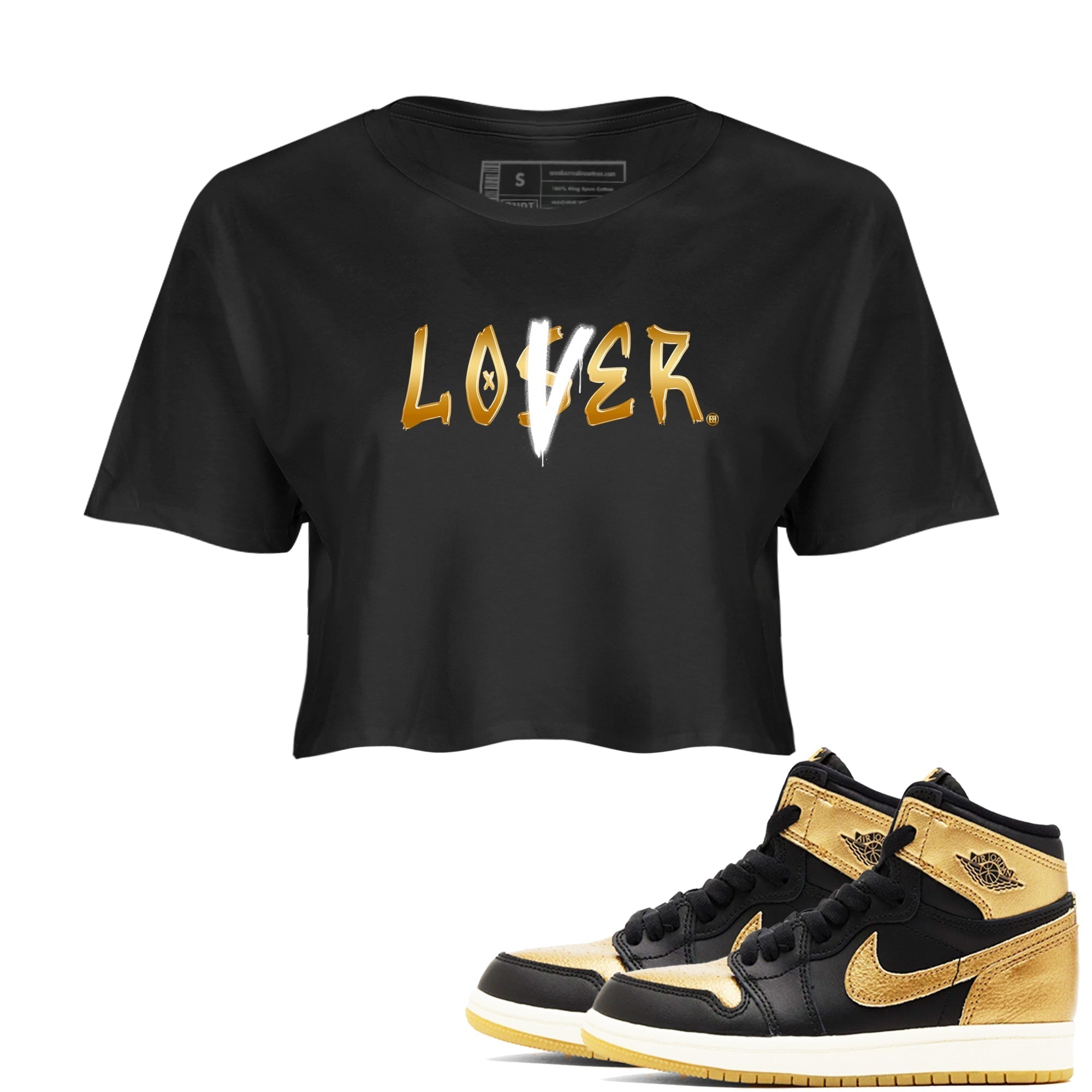 Loser Lover snkmatch Women's Top - Air Jordan 1 Black Metallic Gold