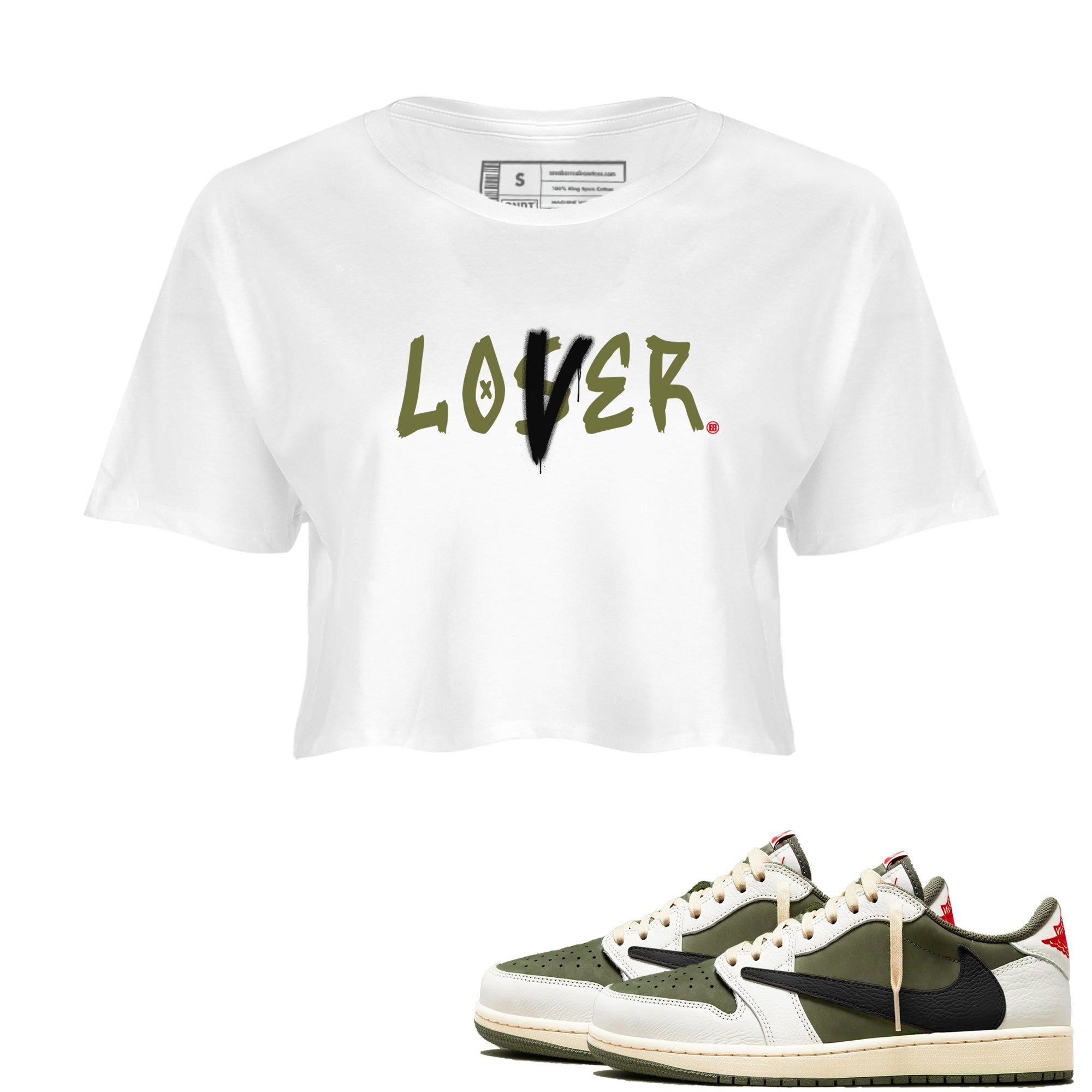 Loser Lover snkmatch Women's Top - Air Jordan 1 Travis Scott Medium Olive