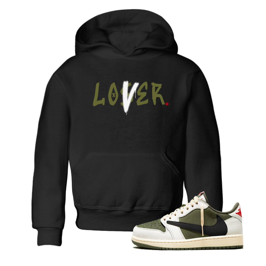 Loser Lover snkmatch Tees Kids - Air Jordan 1 Travis Scott Medium Olive