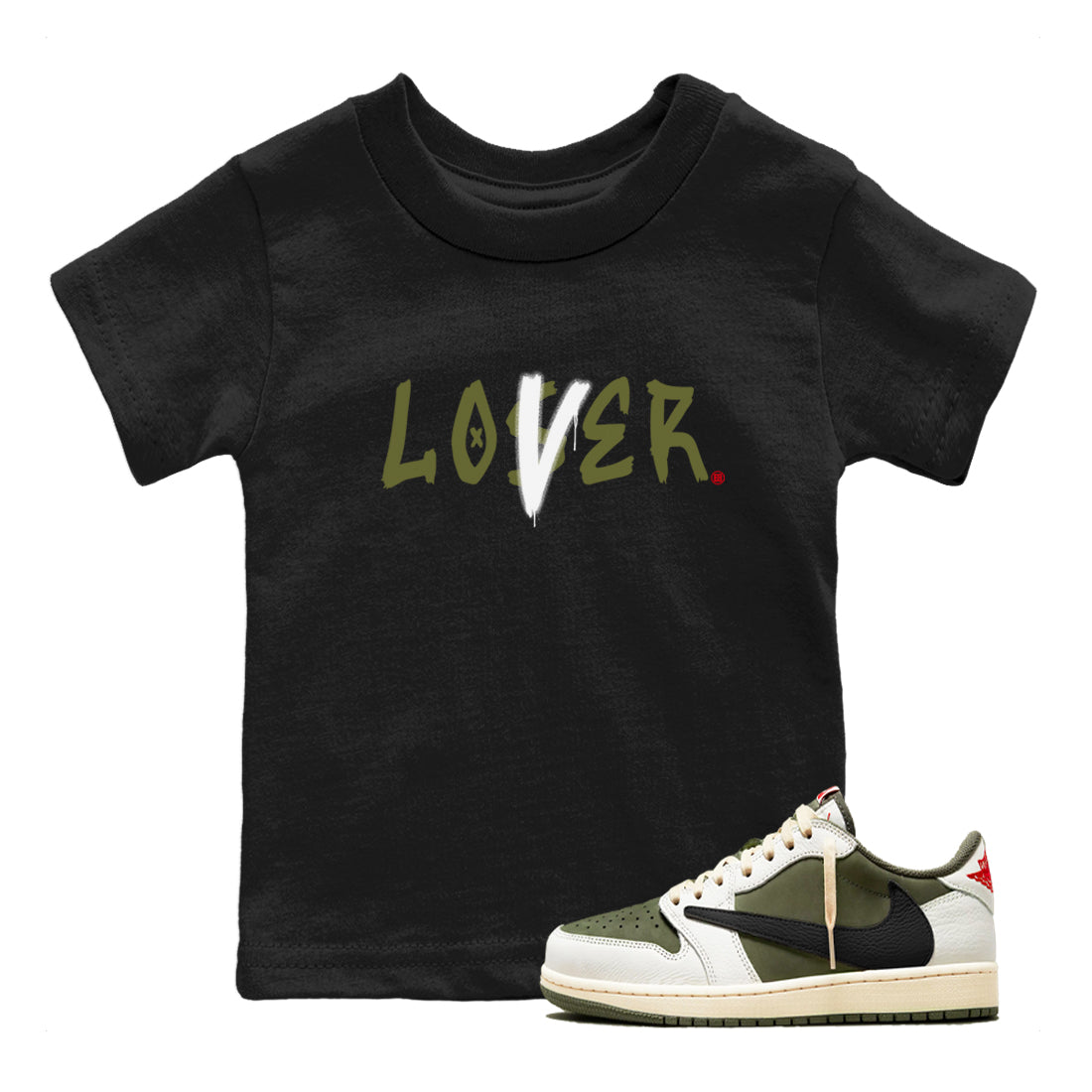 Loser Lover snkmatch Tees Kids - Air Jordan 1 Travis Scott Medium Olive