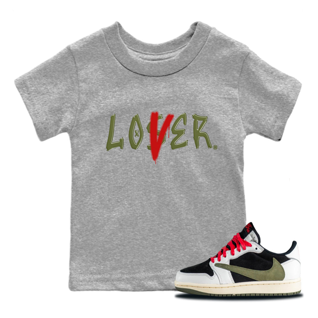 Loser Lover Kids Tops - Air Jordan 1 Travis Scott Olive