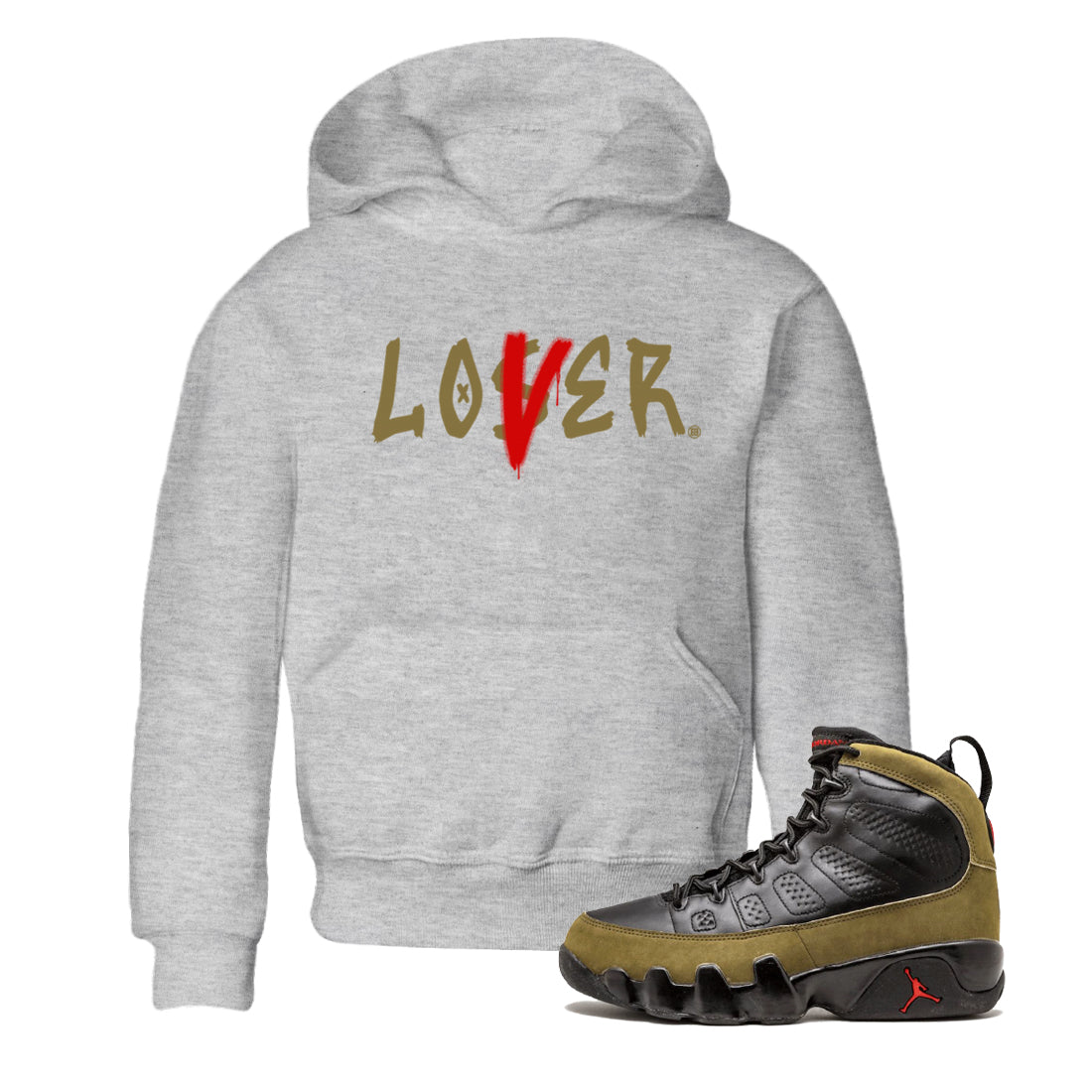 Loser Lover snkmatch Tees Kids - Air Jordan 9 Olive
