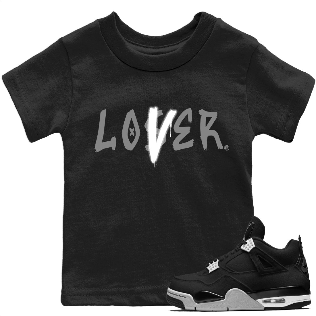 Loser Lover Kids Tops - Air Jordan 4 Black Canvas