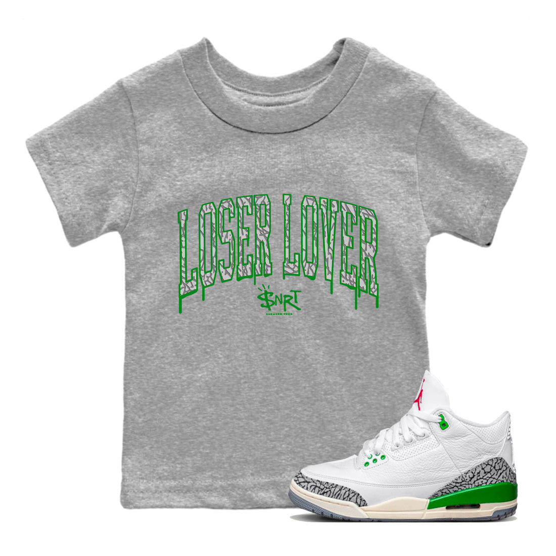 Loser Lover Letter Kids Tops - Air Jordan 3 Lucky Green