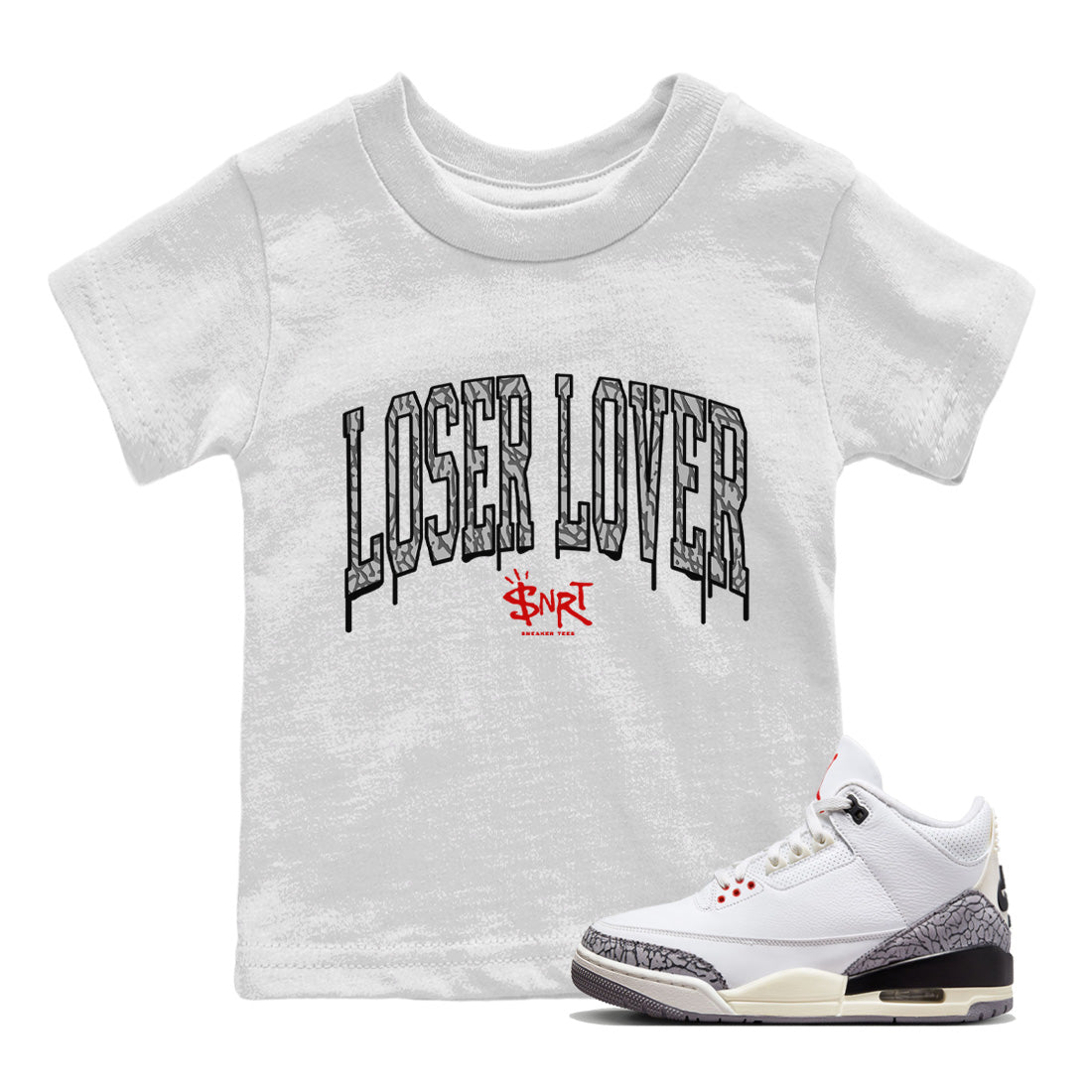 Loser Lover Letter Kids Tops - Air Jordan 3 White Cement