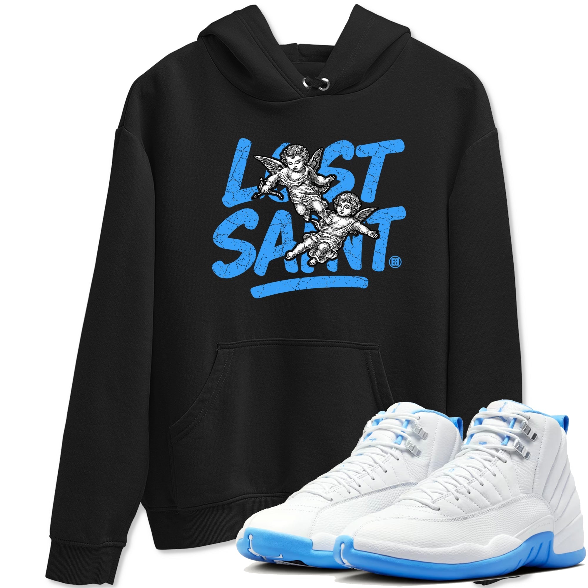 Lost Saint snkmatch Tees - Air Jordan 12 White and University Blue