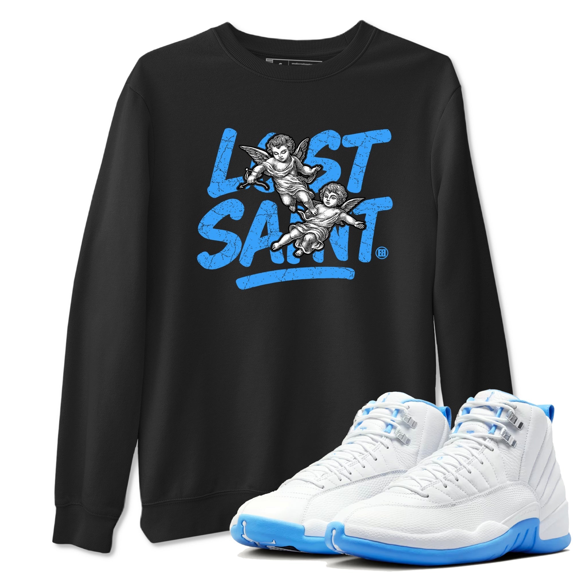 Lost Saint snkmatch Tees - Air Jordan 12 White and University Blue