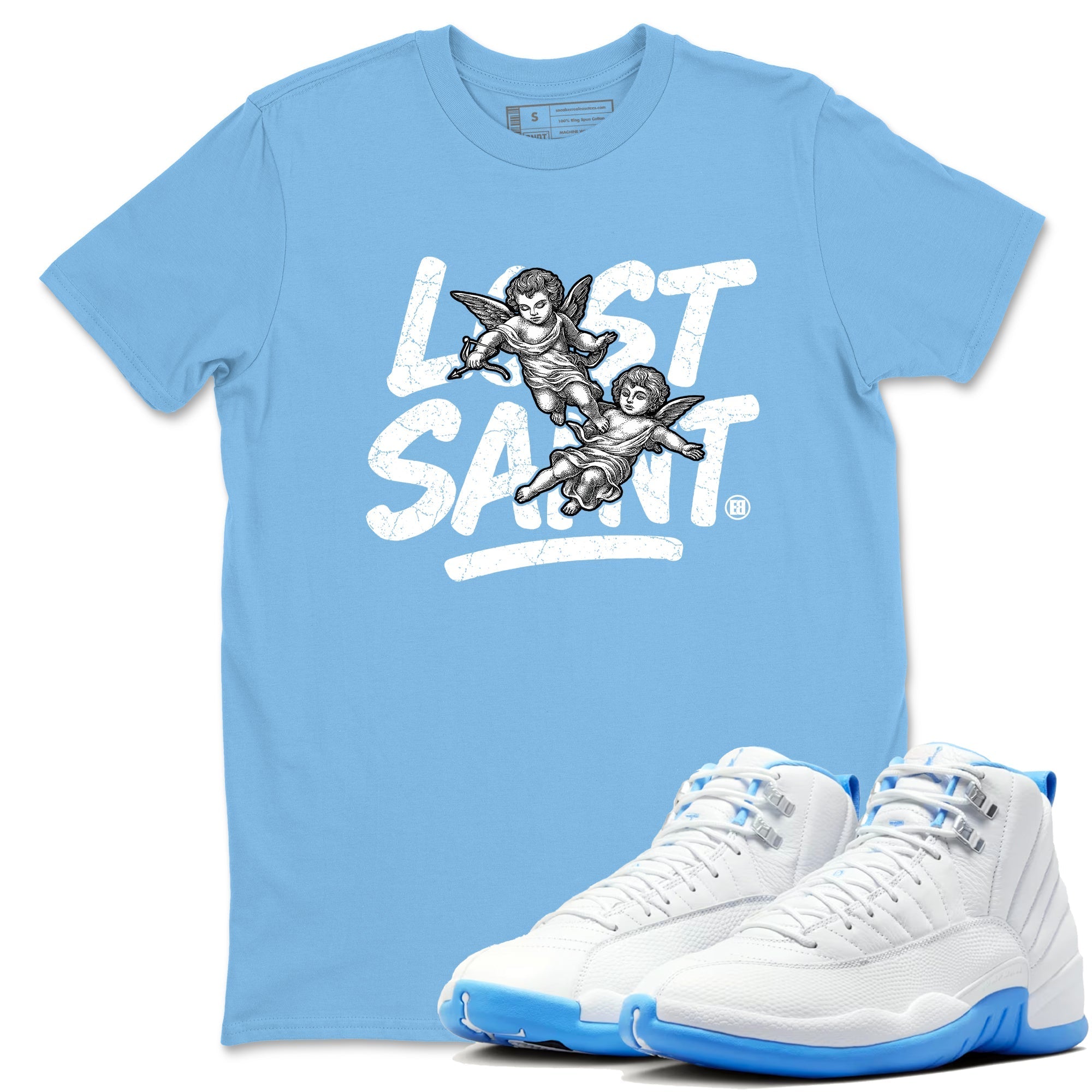 Lost Saint snkmatch Tees - Air Jordan 12 White and University Blue