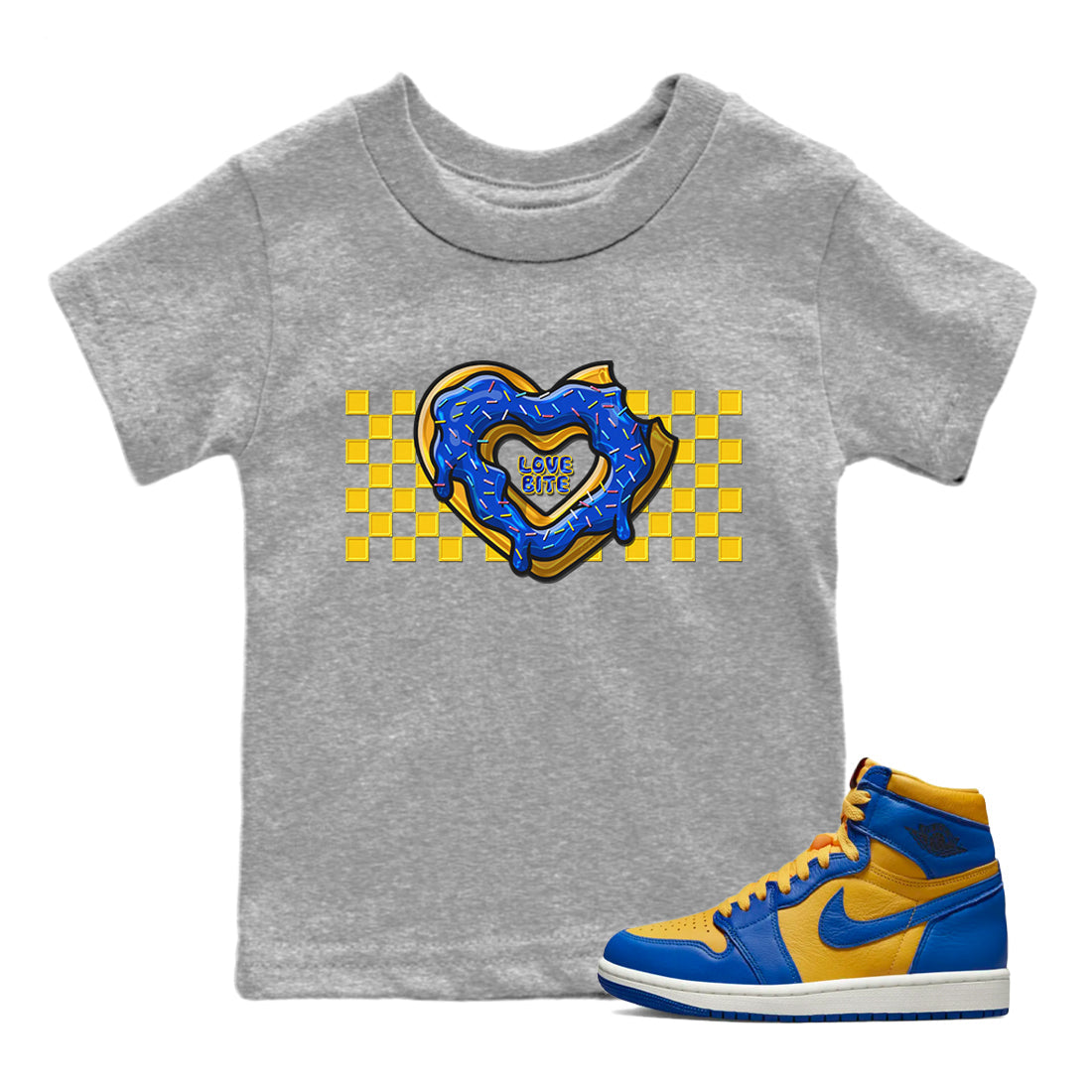 Love Bite Kids Tops - Air Jordan 1 Game Royal Varsity Maize