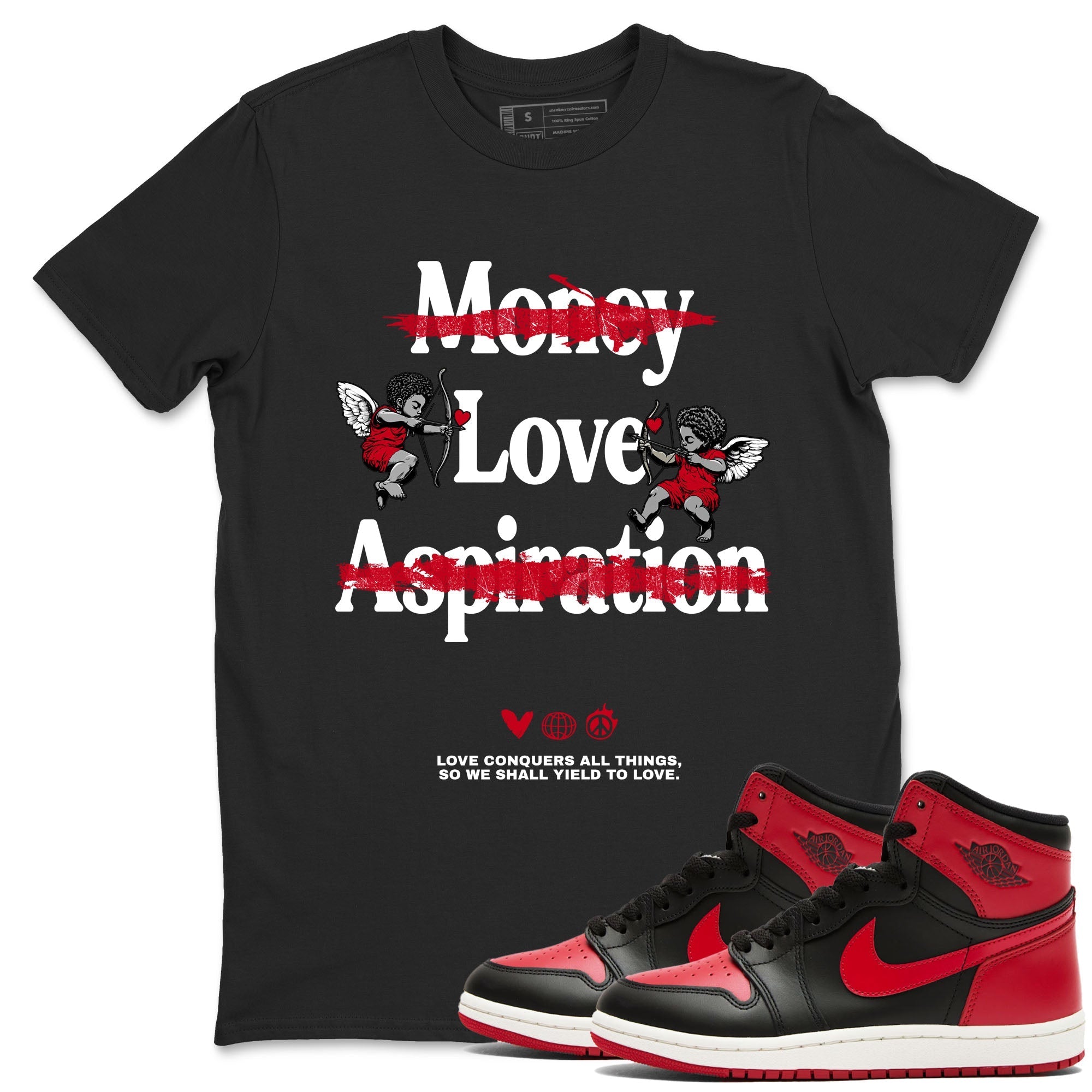 Love Conquers All Things snkmatch Tees - Air Jordan 1 '85 Bred
