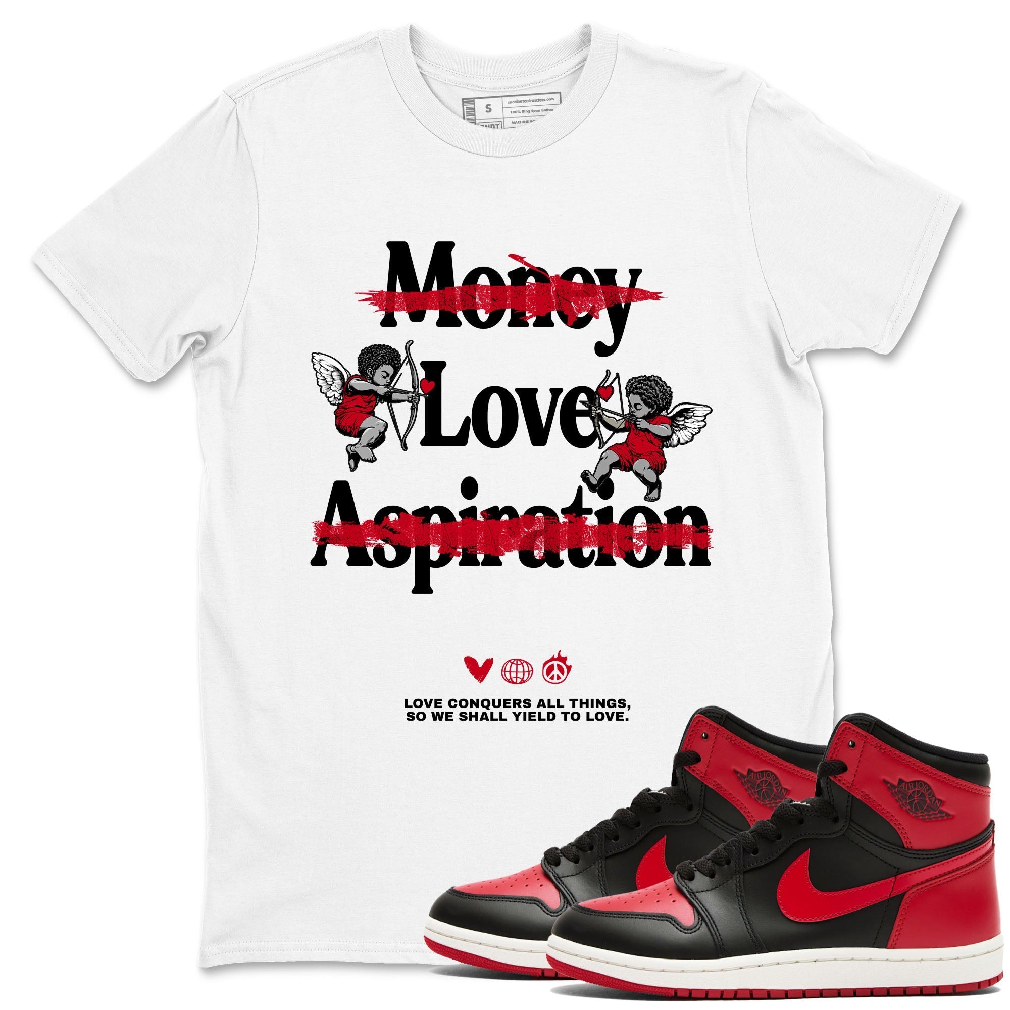 Love Conquers All Things snkmatch Tees - Air Jordan 1 '85 Bred