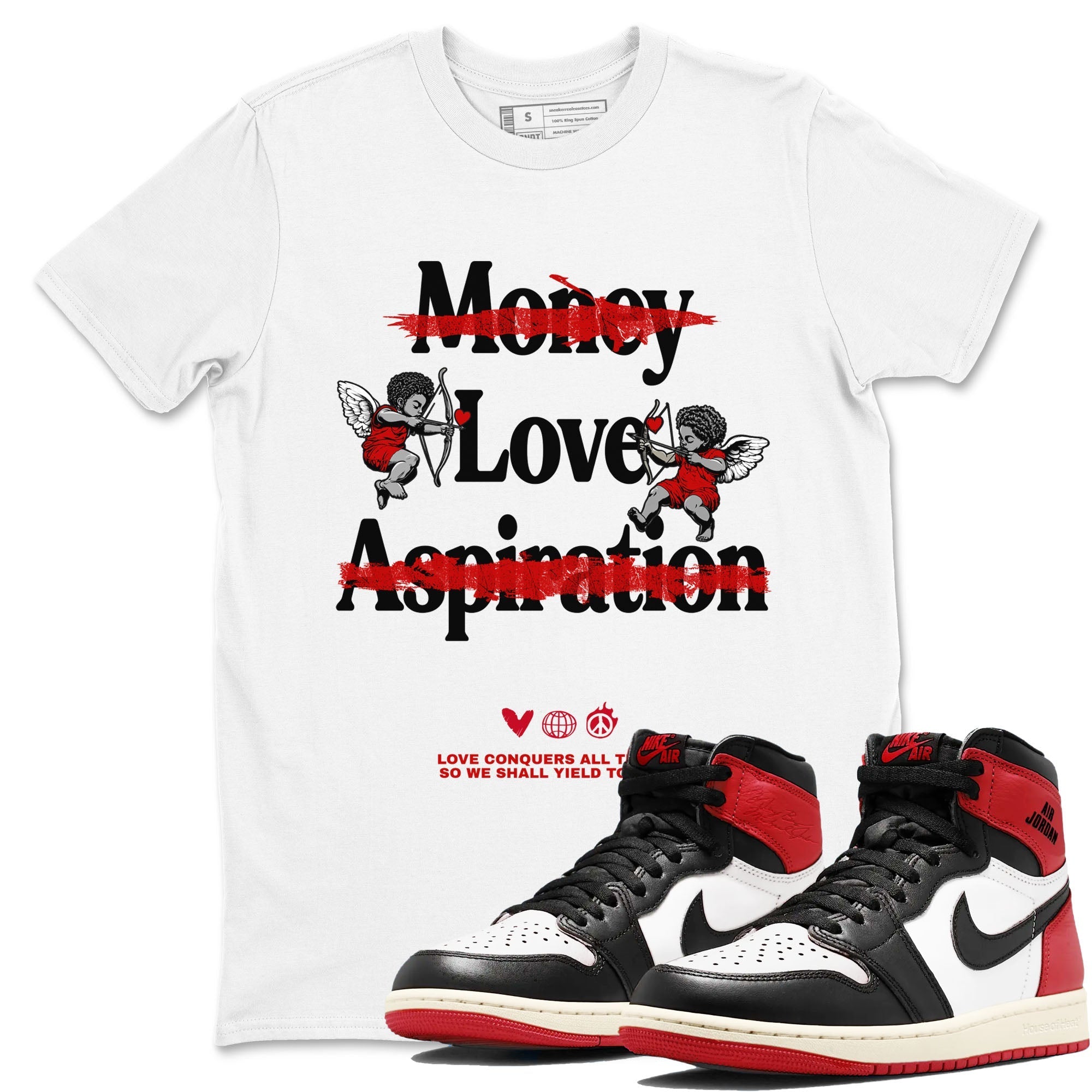 Love Conquers All Things snkmatch Tees - Air Jordan 1 Black Toe Reimagined